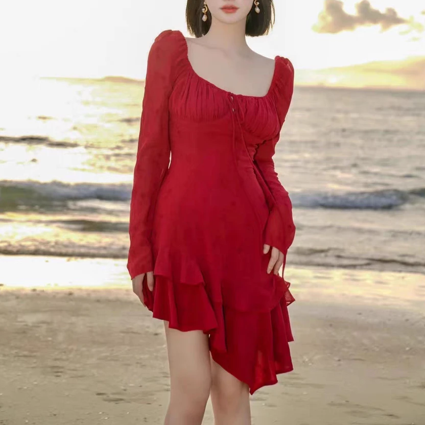 Women Sexy Multi-layer Ruffles Irregular Mini Dress Square Collar Puff Sleeve dress
Women Sexy Multi-layer Ruffles Irregular Mini Dress Square Collar Puff Sleeve dress