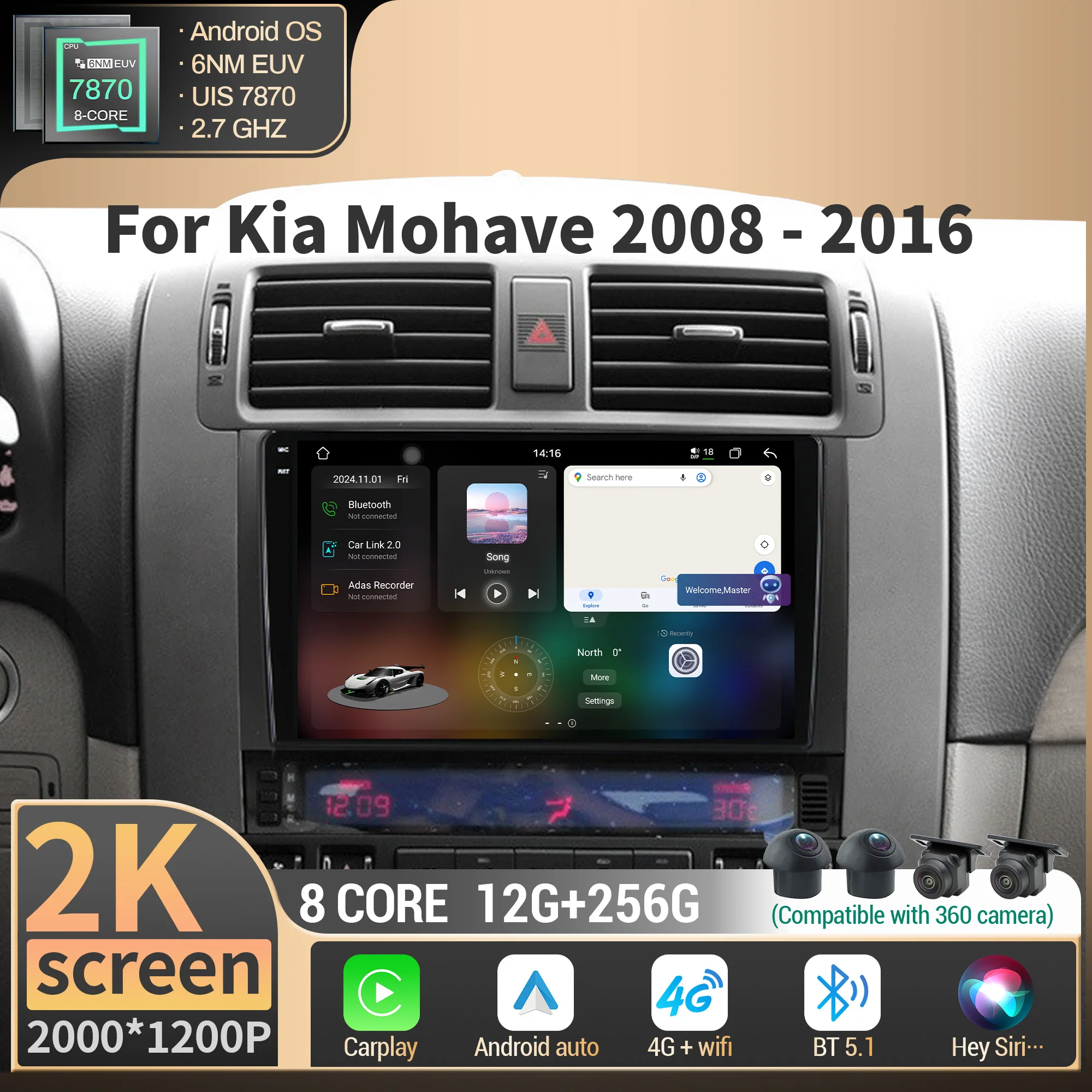 For Kia Mohave 2008-2016 Car Radio Wireless BT CarPlay Android 4G GPS Navigation Multimedia CPU 7870 2K QLED Screen Stereo
For Kia Mohave 2008-2016 Car Radio Wireless BT CarPlay Android 4G GPS Navigation Multimedia CPU 7870 2K QLED Screen Stereo