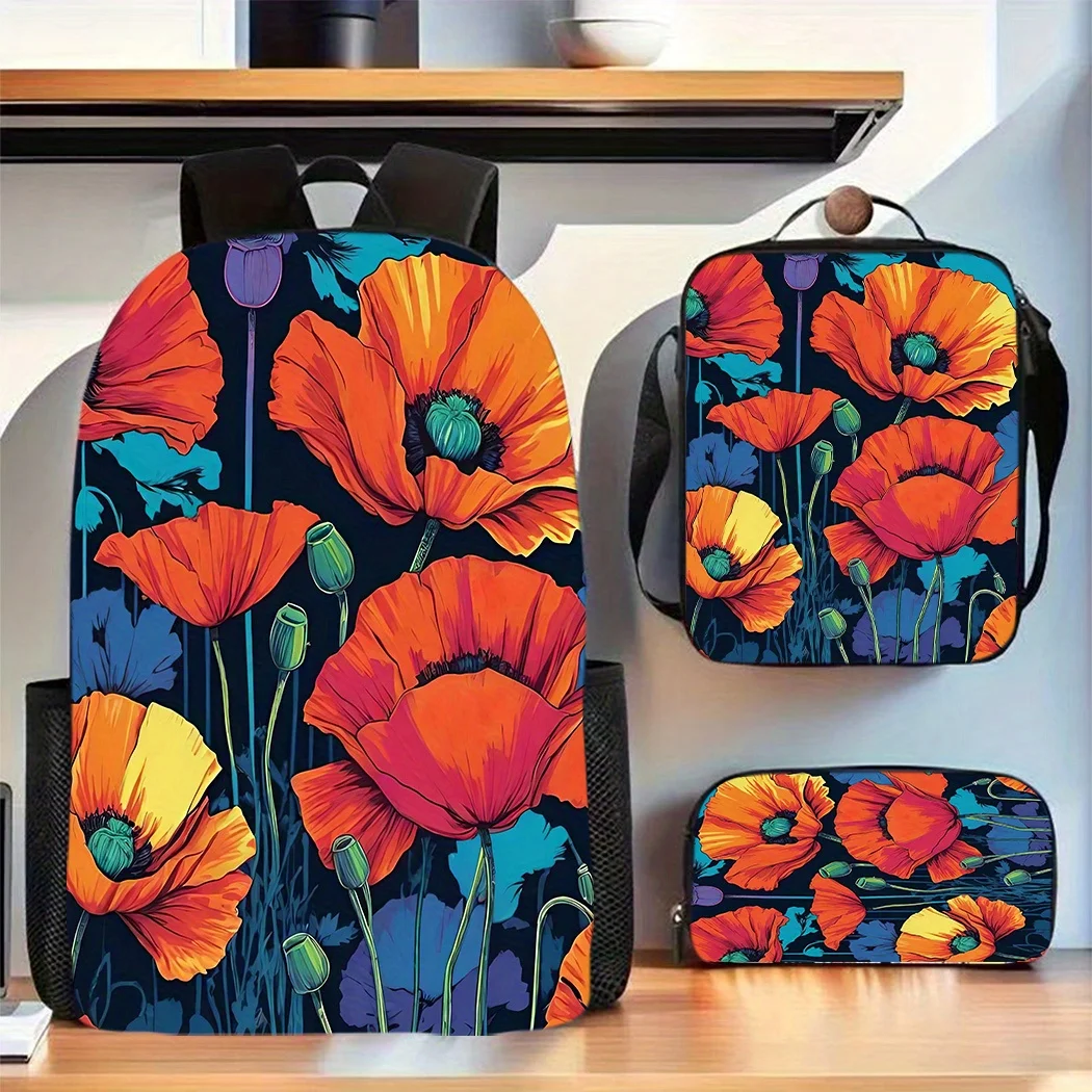 Set of 3 Vibrant Red Floral Design Spacious Oxford Fabric Travel Bag Featuring a Laptop Section, Unisex School Backpack Includin
Set of 3 Vibrant Red Floral Design Spacious Oxford Fabric Travel Bag Featuring a Laptop Section, Unisex School Backpack Includin