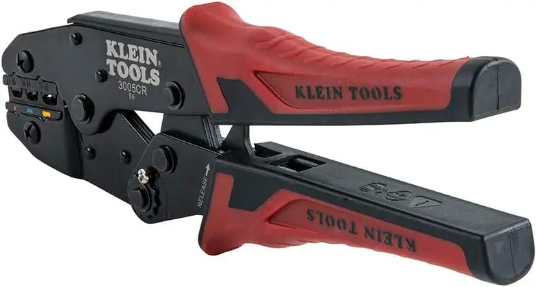 Ratcheting Wire Crimper Tool for 10-22 AWG Insulated Terminals, Adjustable Compound Action, 3 Cavities
Ratcheting Wire Crimper Tool for 10-22 AWG Insulated Terminals, Adjustable Compound Action, 3 Cavities