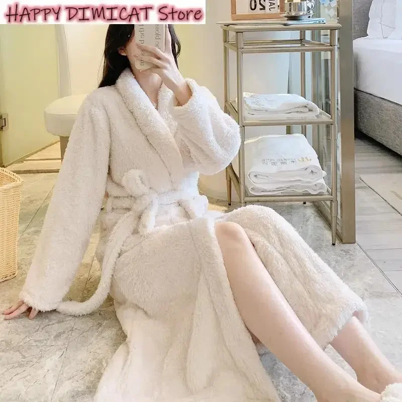 Female Waistband Pajamas Cardigan Jackets Flannel Nightgown Autumn Winter X-long Bathrobe Thicken Fluff Warm Home Service
Female Waistband Pajamas Cardigan Jackets Flannel Nightgown Autumn Winter X-long Bathrobe Thicken Fluff Warm Home Service