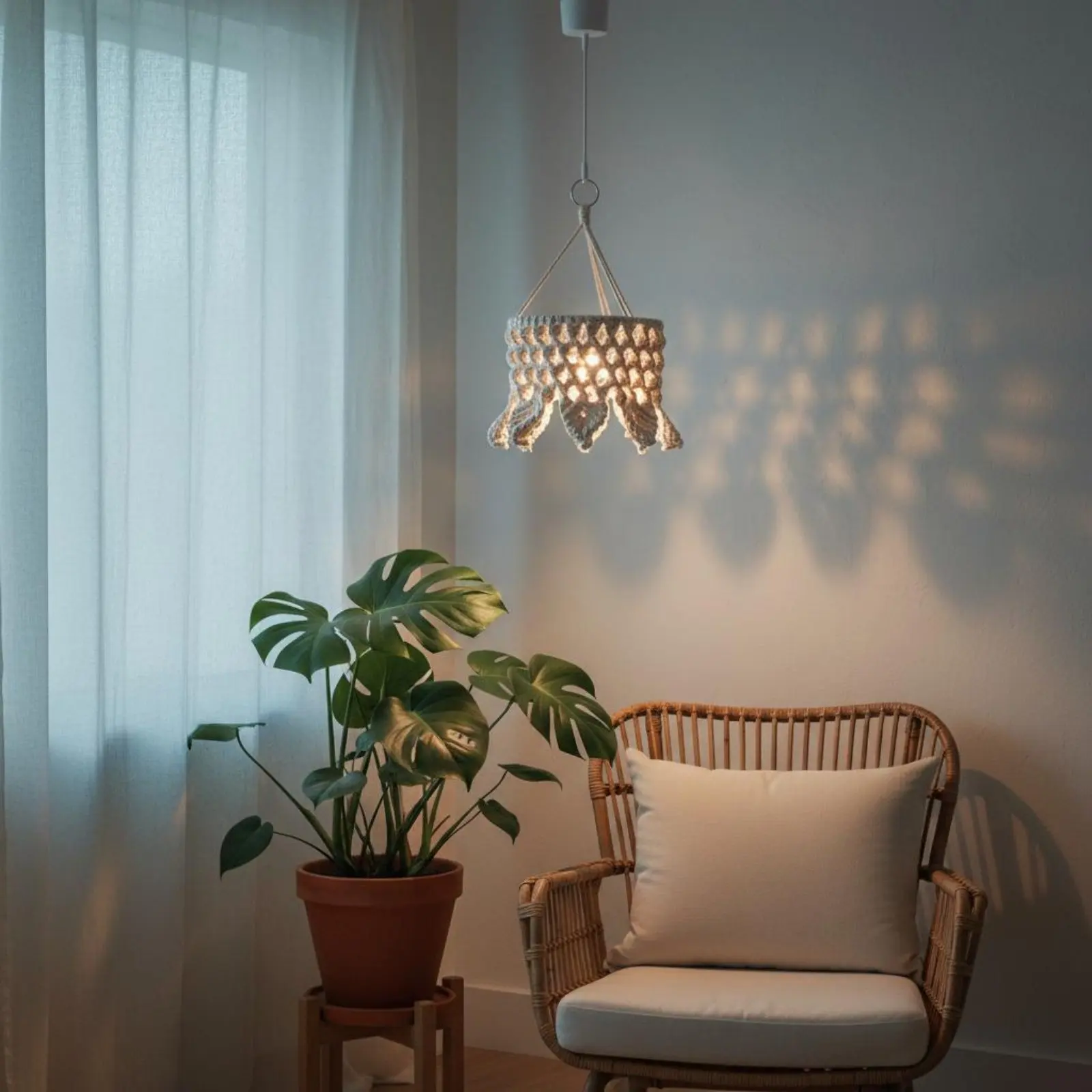 Bohemian Hanging Shade Decorative Macrame Lampshade Woven Rope Light Diffusion Shade Handmade Cotton Lampshade for Bedroom
Bohemian Hanging Shade Decorative Macrame Lampshade Woven Rope Light Diffusion Shade Handmade Cotton Lampshade for Bedroom
