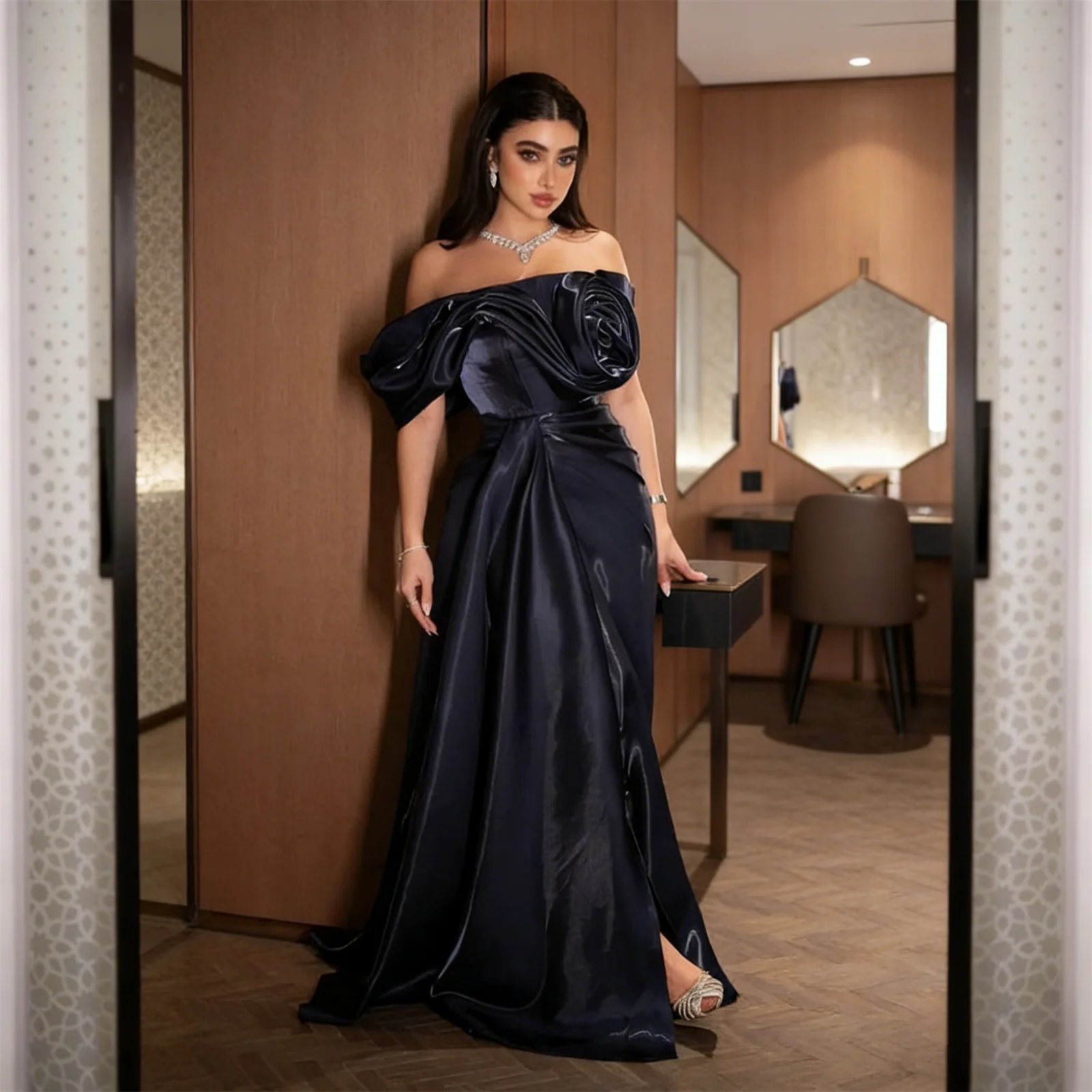 Elegant Stain Women Evening Dresses Classic Arabic Formal Prom Gowns Ruched Pleats Floor Length Wedding Gowns Customized
Elegant Stain Women Evening Dresses Classic Arabic Formal Prom Gowns Ruched Pleats Floor Length Wedding Gowns Customized