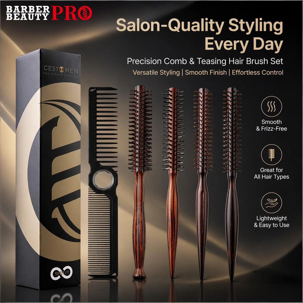 2Pcs 360°Rotatable Barber Dual Spining Comb & Wooden Nylon Bristle Round Hair Brush Set Hair Styling Tools for Salon & Home Use
2Pcs 360°Rotatable Barber Dual Spining Comb & Wooden Nylon Bristle Round Hair Brush Set Hair Styling Tools for Salon & Home Use