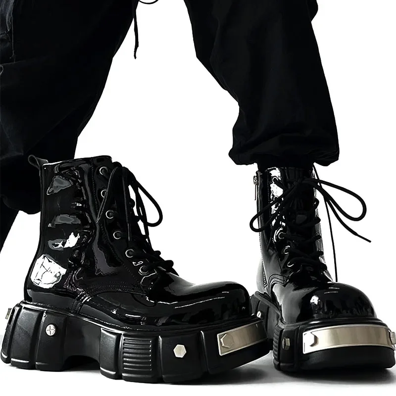 2025 New Black Patent Leather Ankle Boots Metal Rivet Platform Round Toe Side Zipper Fashion Motorcycle Boots Punk Street Shoes
2025 New Black Patent Leather Ankle Boots Metal Rivet Platform Round Toe Side Zipper Fashion Motorcycle Boots Punk Street Shoes