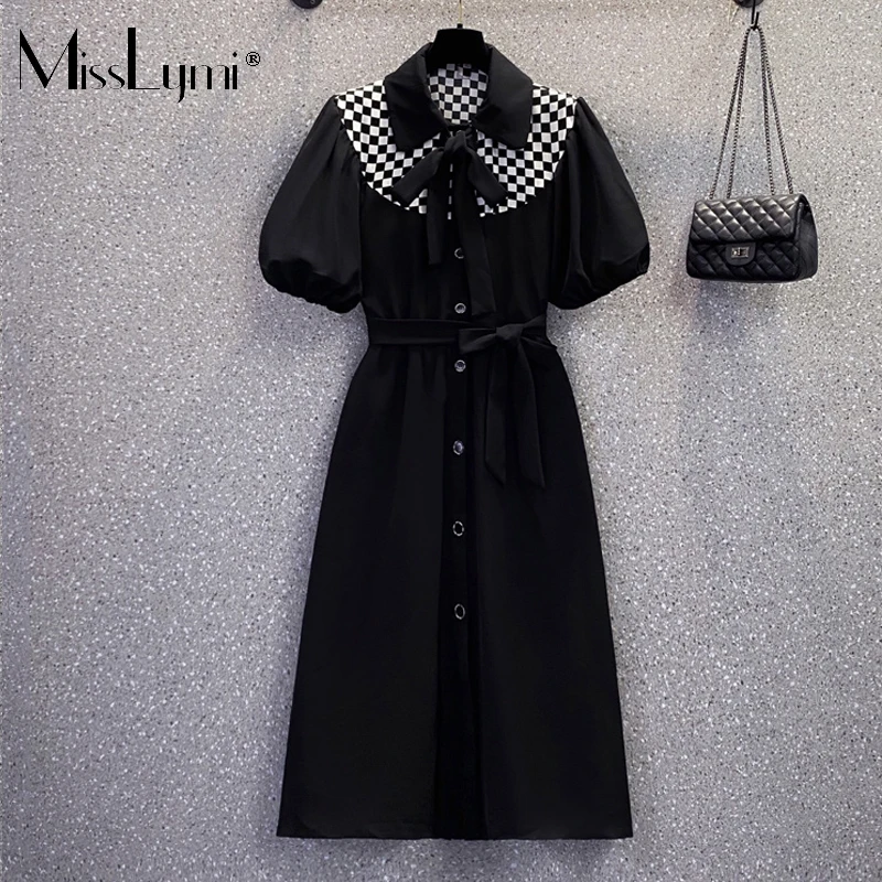 L-4XL Large Size Vintage Long Dress Ladies Summer 2022 French Fashion Turn-down Collar Short Sleeve Plaid Patchwork Mid Dresses
L-4XL Large Size Vintage Long Dress Ladies Summer 2022 French Fashion Turn-down Collar Short Sleeve Plaid Patchwork Mid Dresses