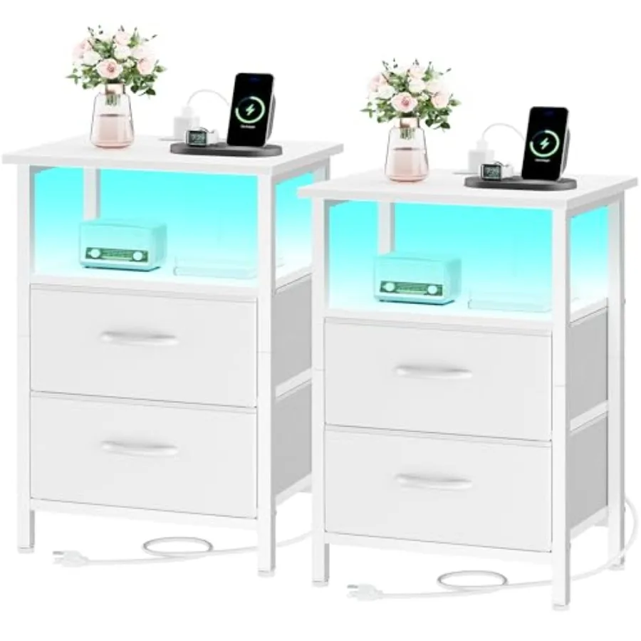 Nightstand Set of 2 with Charging Station Bed side tables bedroom set of 2 with LED Lights Night Stands with 2 Fabric Drawers 2
Nightstand Set of 2 with Charging Station Bed side tables bedroom set of 2 with LED Lights Night Stands with 2 Fabric Drawers 2