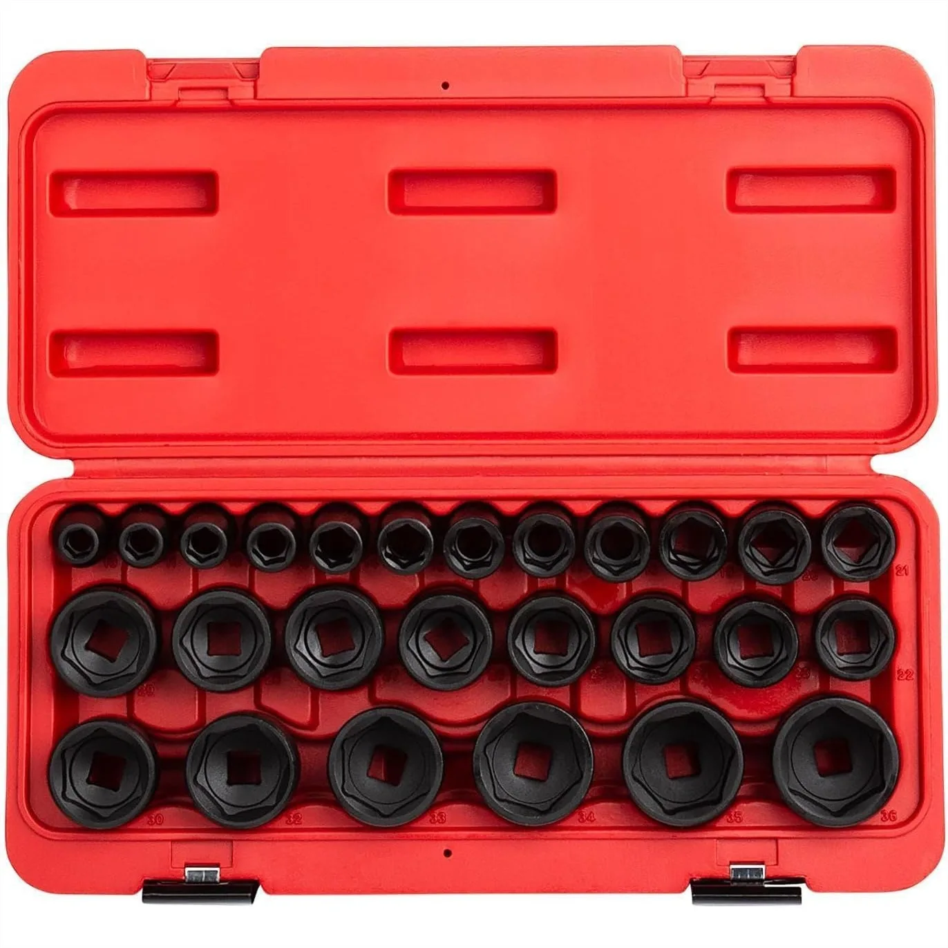 Impact Socket Set 26-Piece Metric 10mm-36mm Cr-Mo Steel Radius Corner Design Heavy Duty Case
Impact Socket Set 26-Piece Metric 10mm-36mm Cr-Mo Steel Radius Corner Design Heavy Duty Case