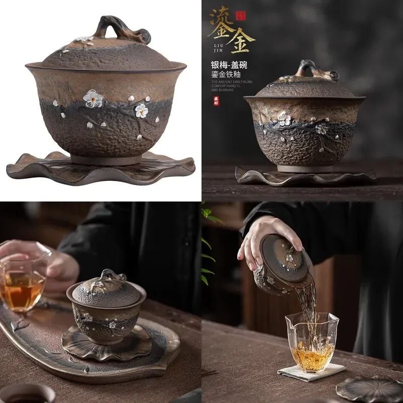 【CHIMU HOME】 Japanese Gilding Iron Glaze Plum Blossom Tureen for Guzao Fever Handmade Coarse Pottery Gaiwan Brewing Bowl
【CHIMU HOME】 Japanese Gilding Iron Glaze Plum Blossom Tureen for Guzao Fever Handmade Coarse Pottery Gaiwan Brewing Bowl