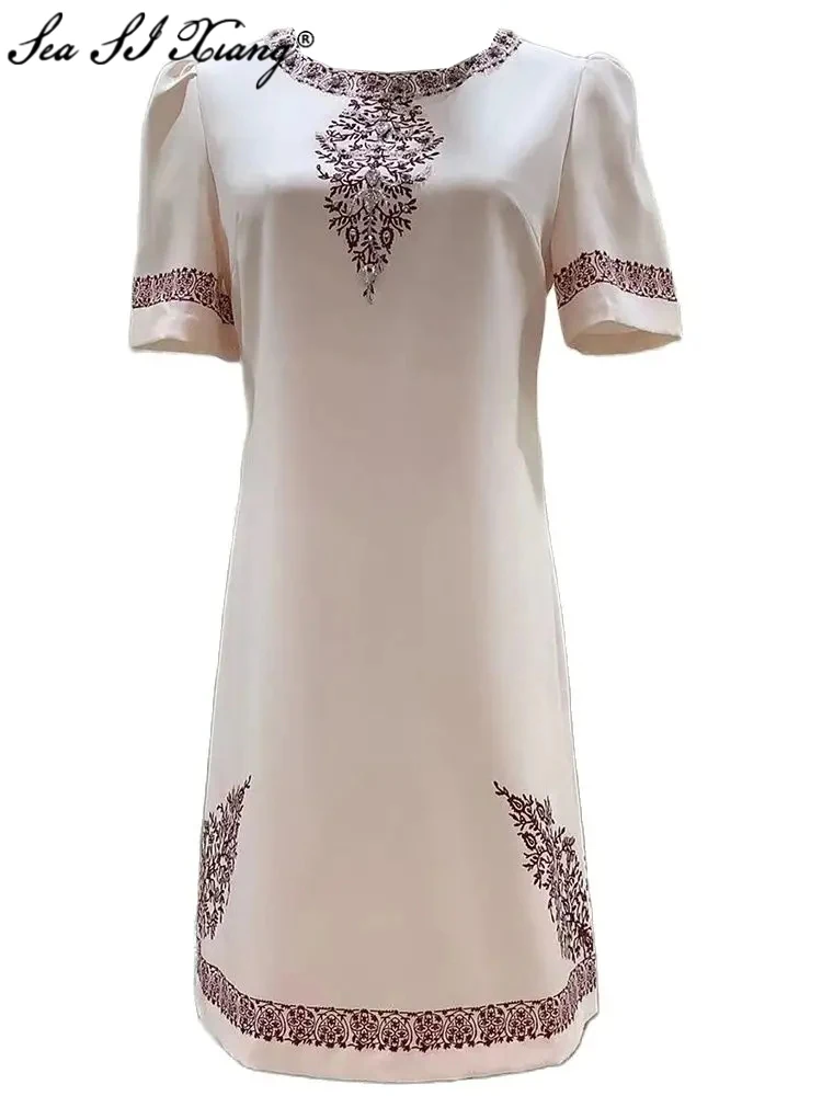 Seasixiang Fashion Designer Summer Mini Dress Women's O-Neck Short Sleeve Crystal Diamonds Vintage Print Dresses
Seasixiang Fashion Designer Summer Mini Dress Women's O-Neck Short Sleeve Crystal Diamonds Vintage Print Dresses