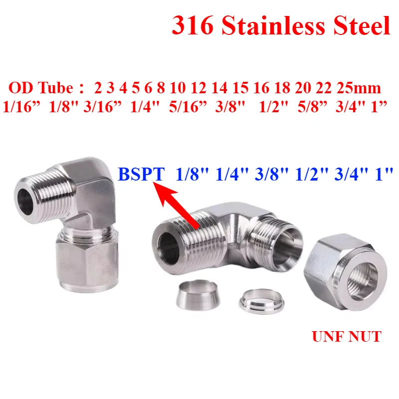Колено 1л8 дюйма 1/4 дюйма 3/8 дюйма 1/2 дюйма 3/4 дюйма 1 дюйма BSPT с наружной резьбой 1/8 дюйма-1 дюйма 2-25 мм, компрессионное соединение труб из нержавеющей стали 316L, соединительная гайка UNF 
Колено 1л8 дюйма 1/4 дюйма 3/8 дюйма 1/2 дюйма 3/4 дюйма 1 дюйма BSPT с наружной резьбой 1/8 дюйма-1 дюйма 2-25 мм, компрессионное соединение труб из нержавеющей стали 316L, соединительная гайка UNF