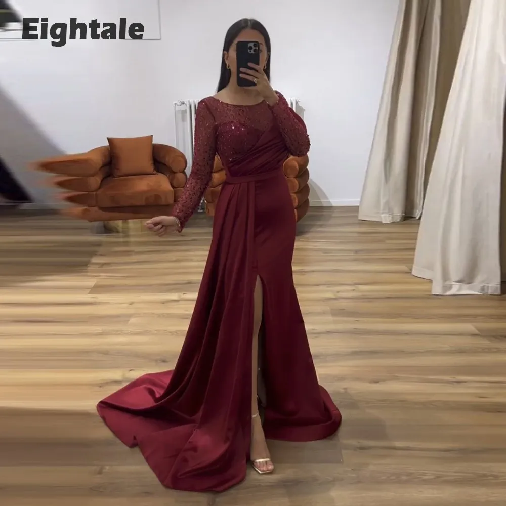 Eightale Sparkly Evening Dress O-Neck Side Slit Long Sleeves Glitter Satin Mermaid Prom Gown Wedding Party robe femme soirée
Eightale Sparkly Evening Dress O-Neck Side Slit Long Sleeves Glitter Satin Mermaid Prom Gown Wedding Party robe femme soirée