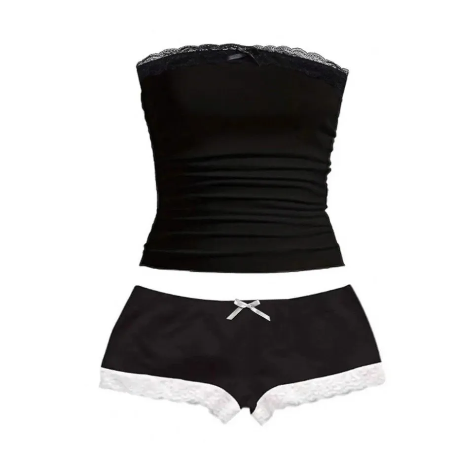 Summer Women's Clothing Sexy Matching Sets Sleeveless Lace Crop Top And Shorts Set For Woman Polyester Slim Fit Backless
Summer Women's Clothing Sexy Matching Sets Sleeveless Lace Crop Top And Shorts Set For Woman Polyester Slim Fit Backless