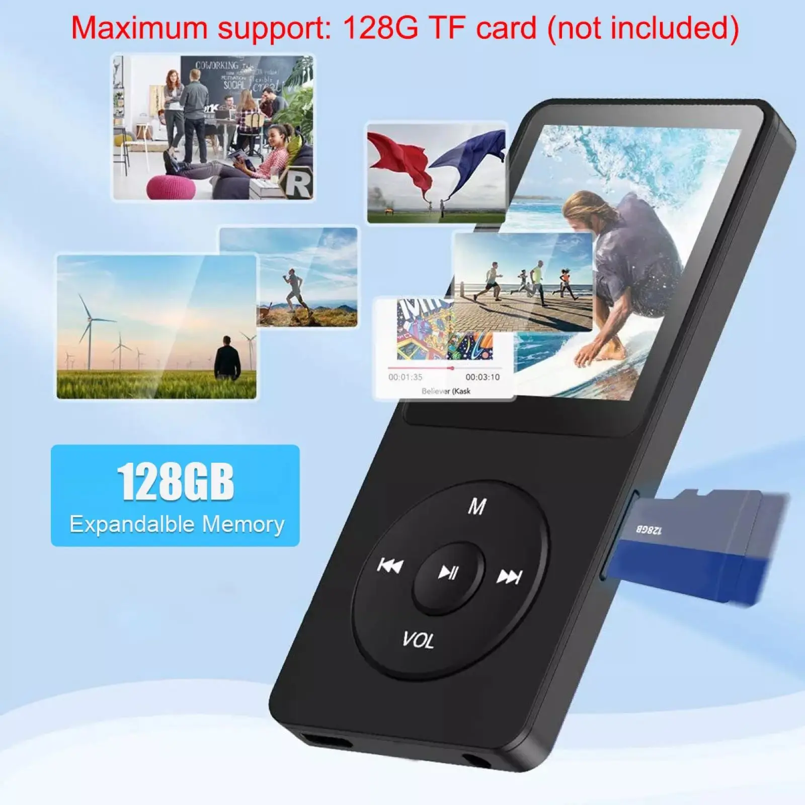 1,8-дюймовый MP3-плеер с Bluetooth 5.0, FM-радио, диктофоном, просмотрщиком электронных книг и фотографий, 128 ГБ, расширяемый, миниатюрный портативный музыкальный плеер с играми
1,8-дюймовый MP3-плеер с Bluetooth 5.0, FM-радио, диктофоном, просмотрщиком электронных книг и фотографий, 128 ГБ, расширяемый, миниатюрный портативный музыкальный плеер с играми