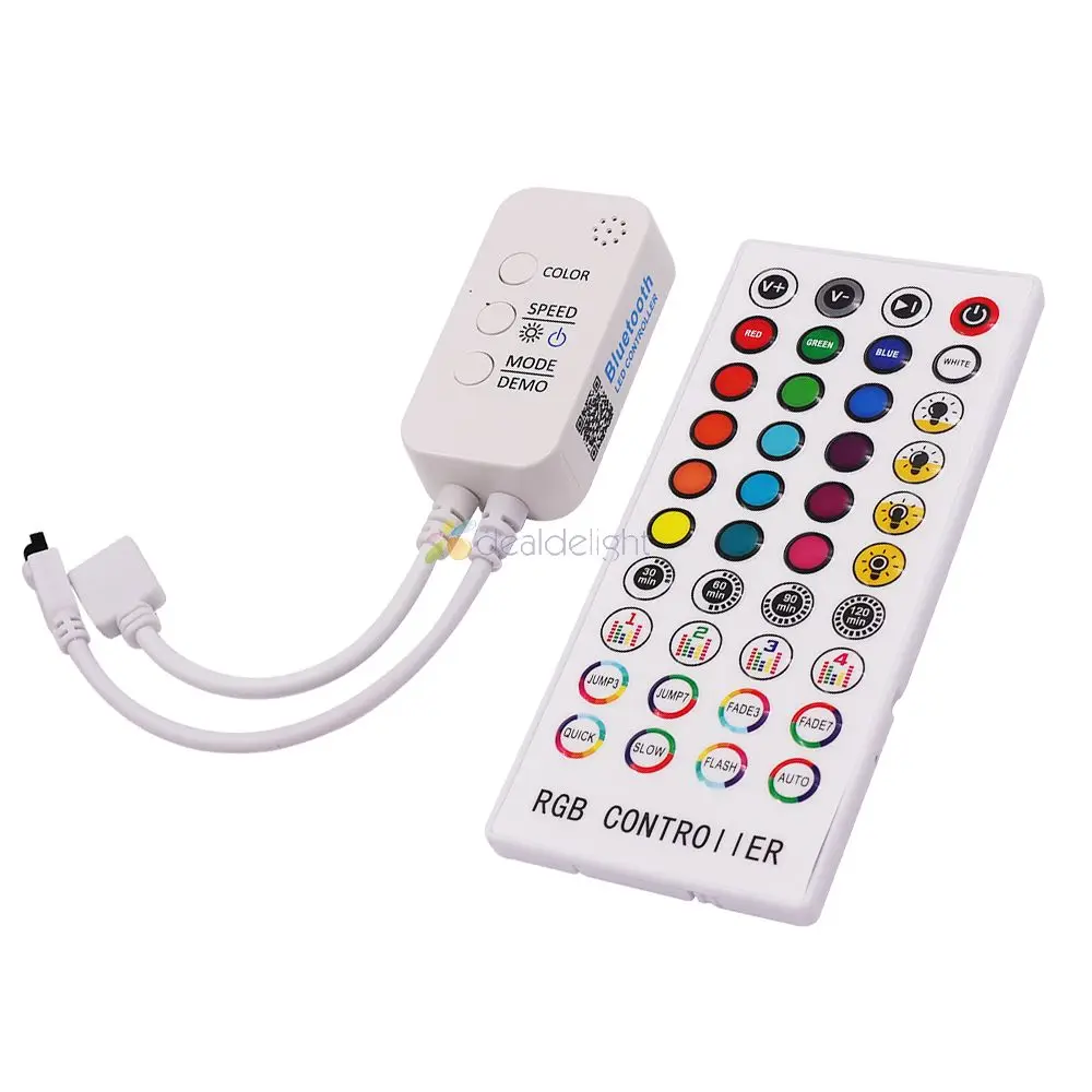 Bluetooth Music RGB Controller DC12V 40Key IR Remote Controller 3CH X 2A For 2835 5050 RGB LED Strip Lights
Bluetooth Music RGB Controller DC12V 40Key IR Remote Controller 3CH X 2A For 2835 5050 RGB LED Strip Lights