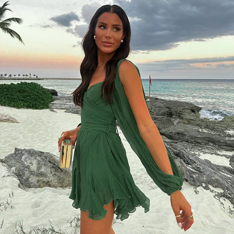 2024 new summer women's solid color chiffon cross slit long-sleeved dress elegant and sexy seaside party club clothing
2024 new summer women's solid color chiffon cross slit long-sleeved dress elegant and sexy seaside party club clothing