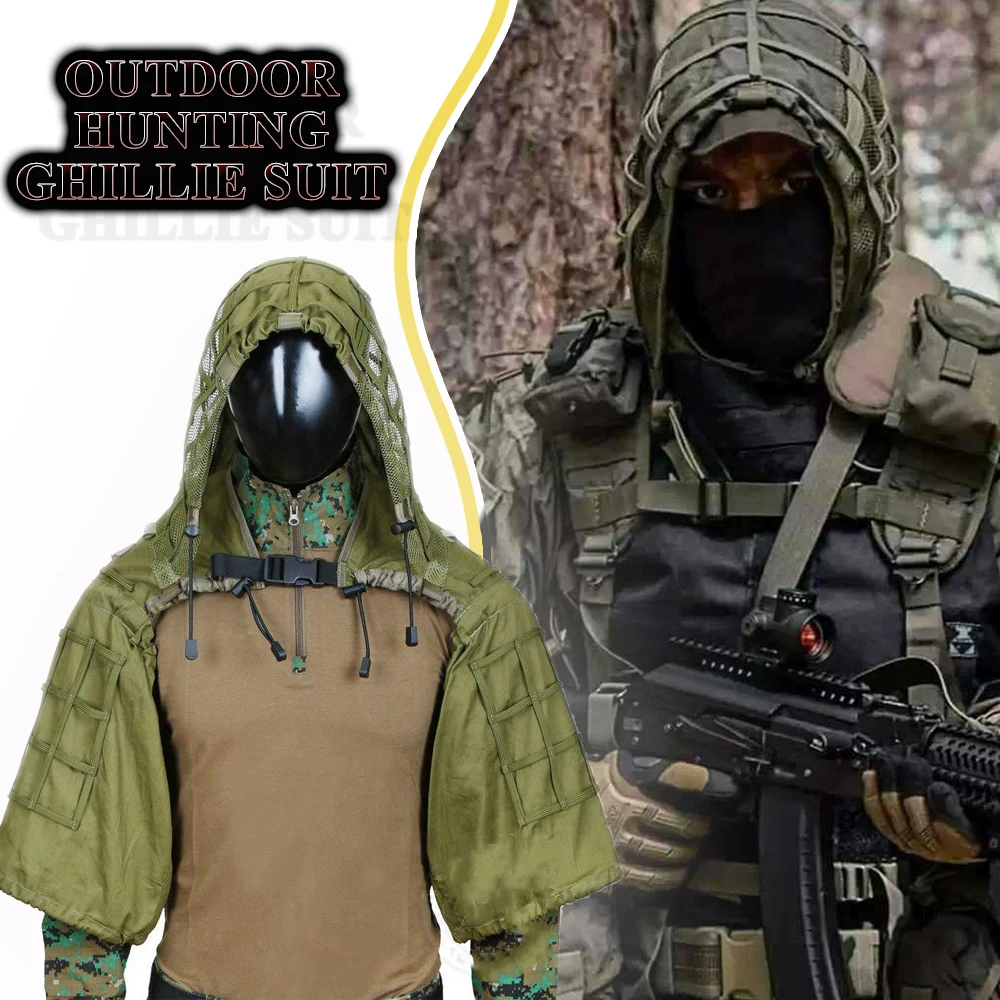 Тактический костюм Ghillie Страйкбольный рипстоп дышащий маскировочный капюшон Спортивное пальто с капюшоном для охоты на открытом воздухе пейнтбола стрельбы
Тактический костюм Ghillie Страйкбольный рипстоп дышащий маскировочный капюшон Спортивное пальто с капюшоном для охоты на открытом воздухе пейнтбола стрельбы