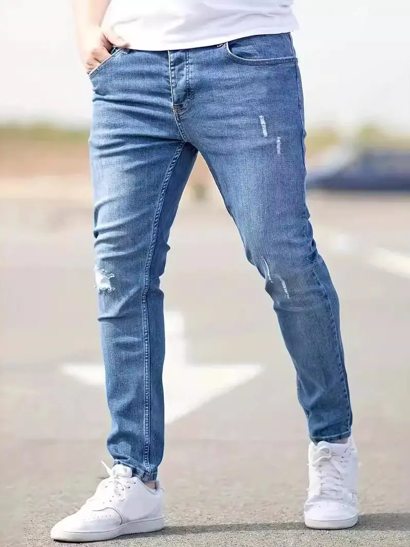 Men's Elastic Hole Denim Jeans Tight Fit Cotton 100% Casual Low Waist Cross Pants mid Waist Bright Thread Printed Jeans
Men's Elastic Hole Denim Jeans Tight Fit Cotton 100% Casual Low Waist Cross Pants mid Waist Bright Thread Printed Jeans