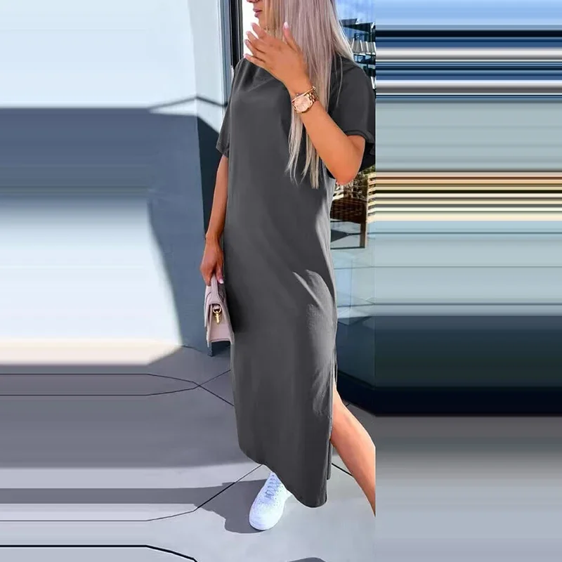 Summer Elegant O-neck Side Split Long Dress 2024 Casual Short Sleeve Loose Party Dress Women Fashion Simples Solid Maxi Dresses
Summer Elegant O-neck Side Split Long Dress 2024 Casual Short Sleeve Loose Party Dress Women Fashion Simples Solid Maxi Dresses