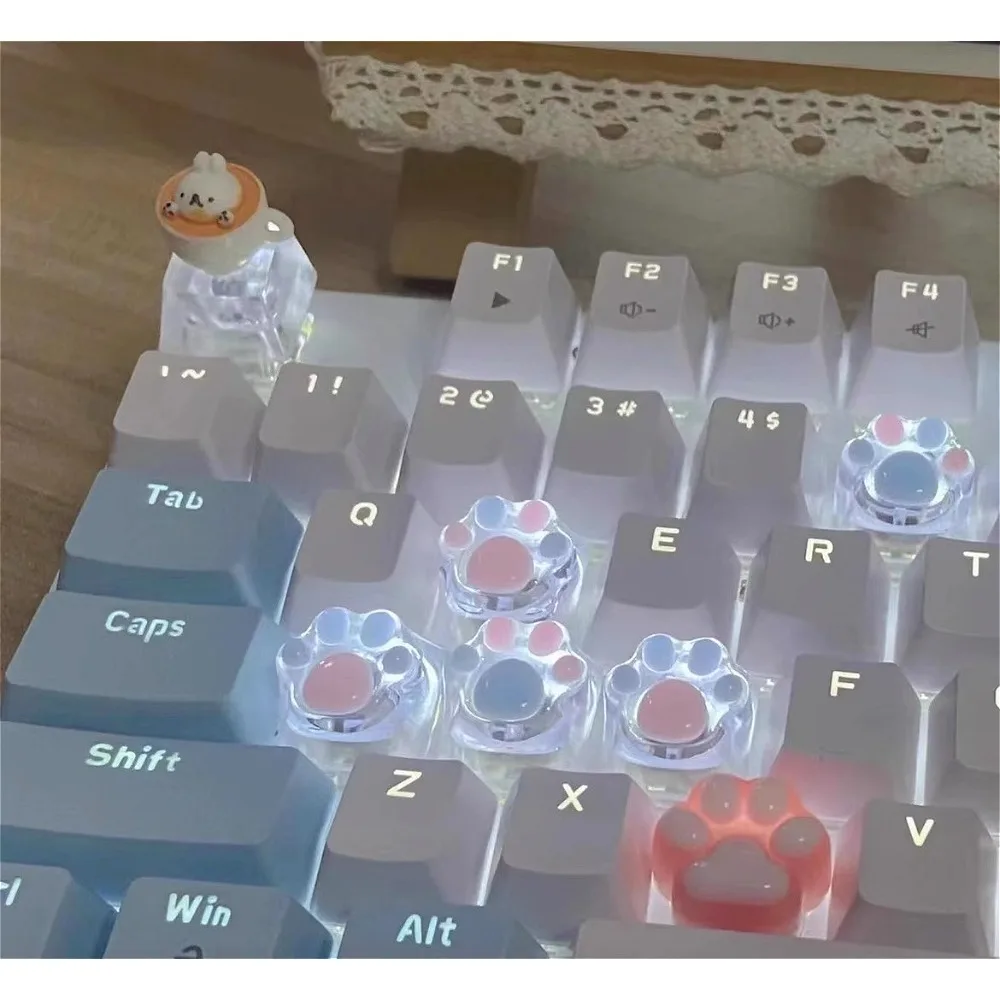 Aesthetic Translucent Cat Paw Keycaps, RGB Backlit for Cherry MX Mechanical Keyboard, Cute Pink Resin Keycap Set
Aesthetic Translucent Cat Paw Keycaps, RGB Backlit for Cherry MX Mechanical Keyboard, Cute Pink Resin Keycap Set