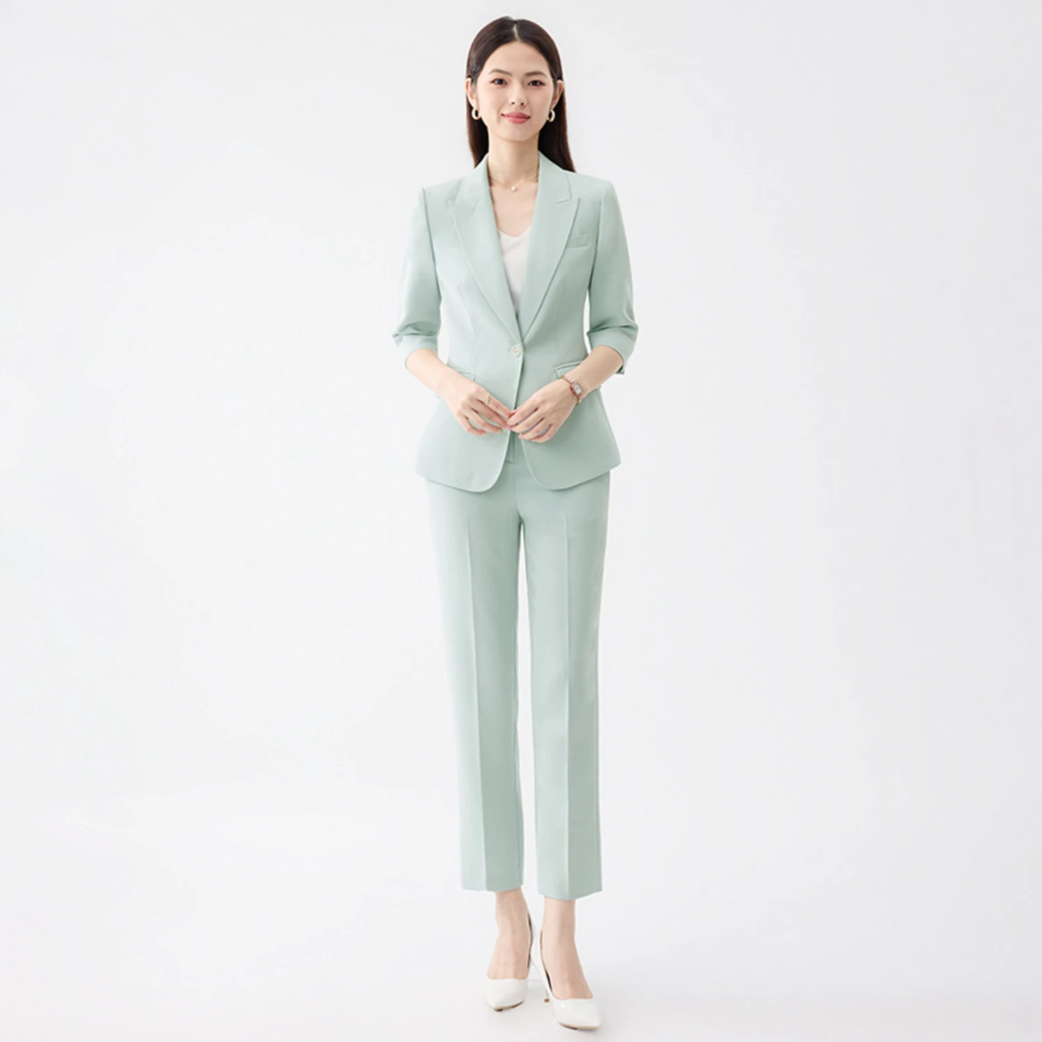 Allingentle Blue Women's Suit Slim Fit Pantsuit 2 Piece Suit Elegant Short Sleeve Blazer & Pants for Casual Office Customize
Allingentle Blue Women's Suit Slim Fit Pantsuit 2 Piece Suit Elegant Short Sleeve Blazer & Pants for Casual Office Customize