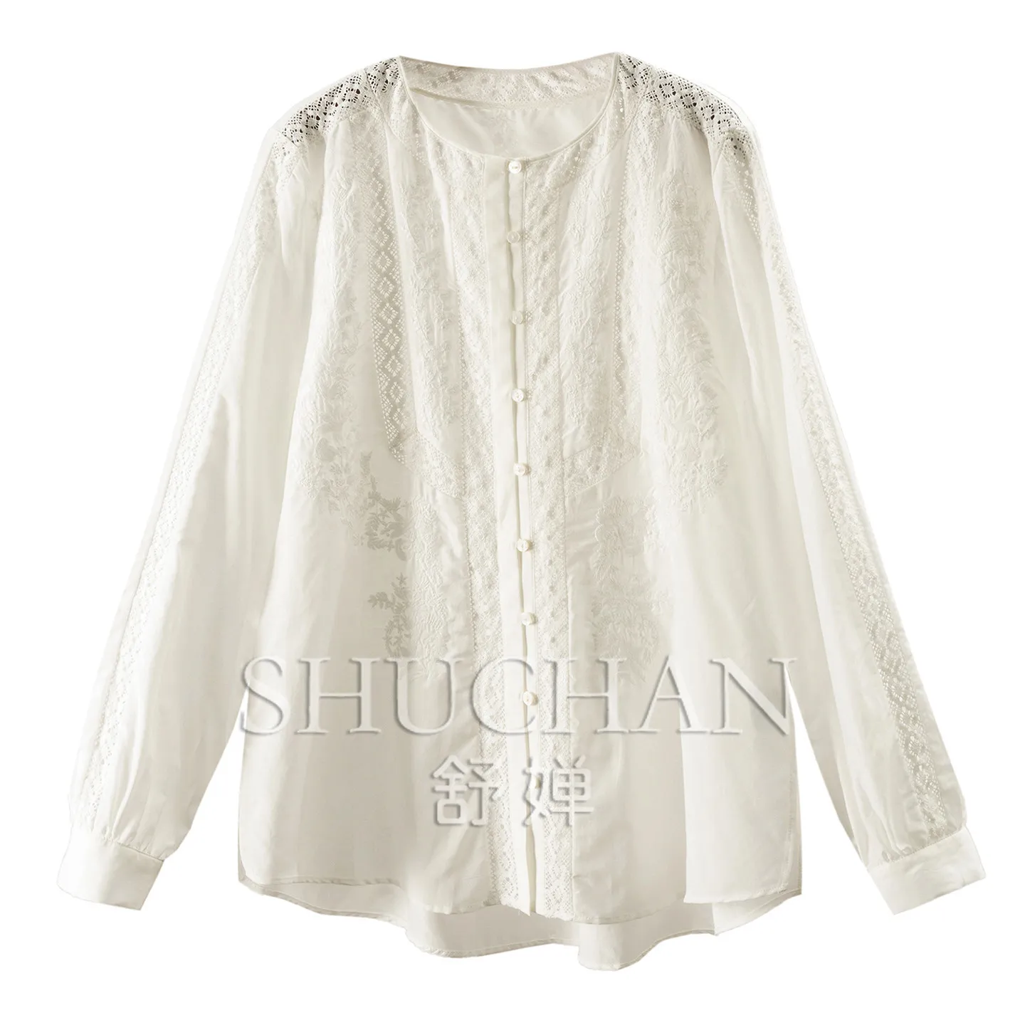 Luxury beauty fairy cabinet high quality silk cotton hollow lace embroidered crew neck shirt H women 15W0
Luxury beauty fairy cabinet high quality silk cotton hollow lace embroidered crew neck shirt H women 15W0