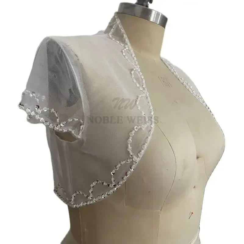 Summer Short Sleeve Wedding Bolero Sheer Crystal Beaded Wedding Jacket Tulle Bridal Wrap Customized
Summer Short Sleeve Wedding Bolero Sheer Crystal Beaded Wedding Jacket Tulle Bridal Wrap Customized