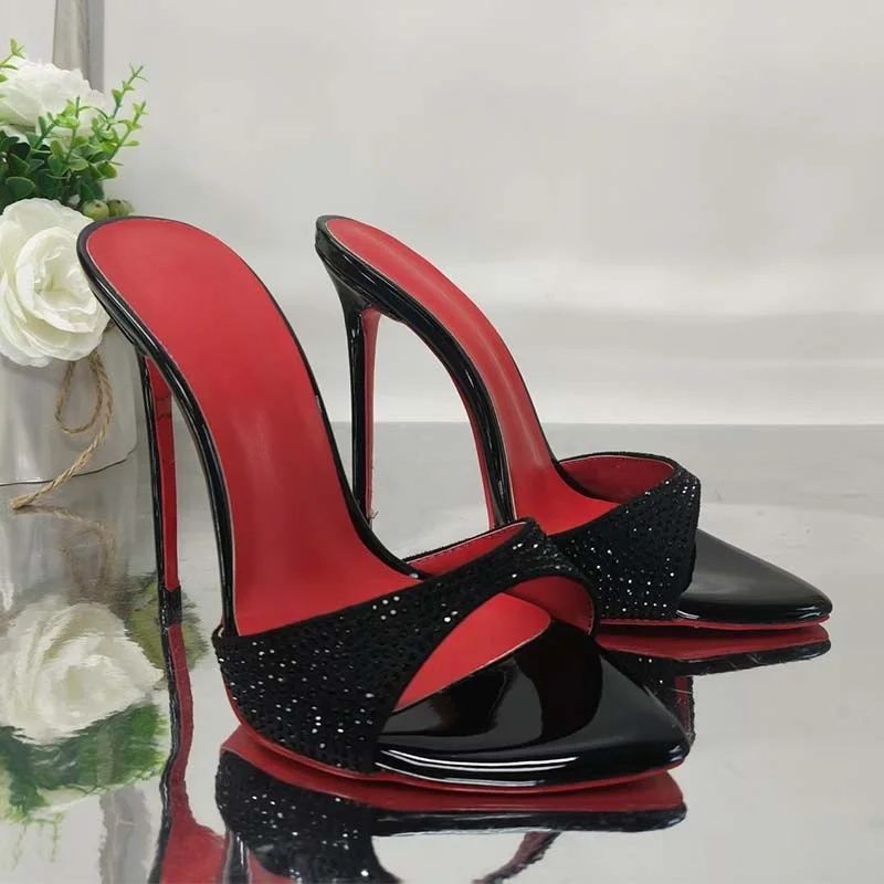 Брендовый дизайн, пикантные женские тапочки на высоком каблуке, красная подошва с острым носком и босоножками со стразами, тапочки без шнуровки на тонком каблуке
Брендовый дизайн, пикантные женские тапочки на высоком каблуке, красная подошва с острым носком и босоножками со стразами, тапочки без шнуровки на тонком каблуке