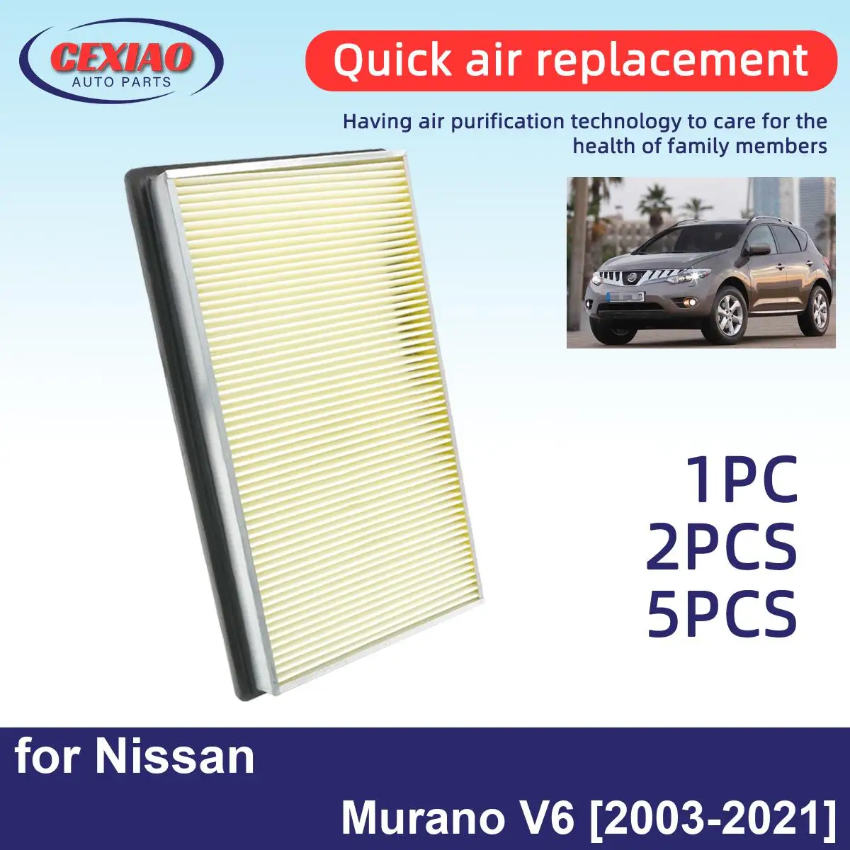 Фильтр воздушного двигателя для Nissan Murano V6 2003-2021, высокоэффективный CA4309 25043775 2509216, 1 шт., 2 шт.
Фильтр воздушного двигателя для Nissan Murano V6 2003-2021, высокоэффективный CA4309 25043775 2509216, 1 шт., 2 шт.