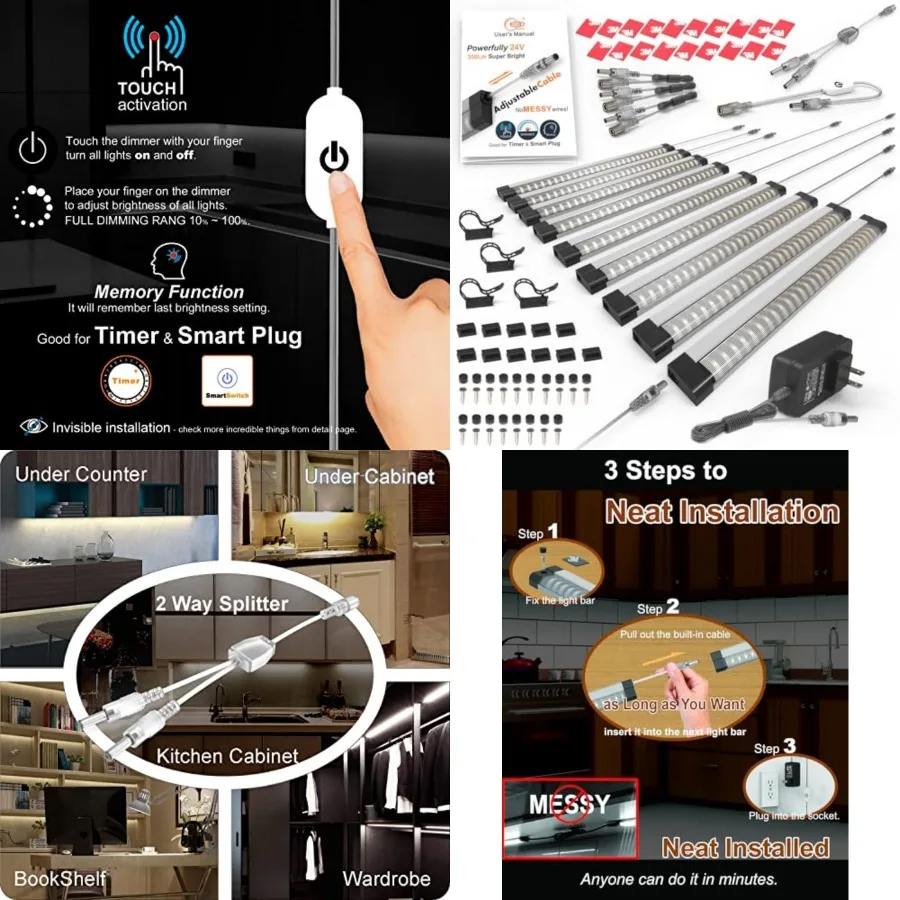 Under Cabinet Lighting Touch Under Cabinet Lights Built-in 45cm Adjustable Cable, Splitter and 3 External Cable, 9 Panel 3150Lm
Under Cabinet Lighting Touch Under Cabinet Lights Built-in 45cm Adjustable Cable, Splitter and 3 External Cable, 9 Panel 3150Lm