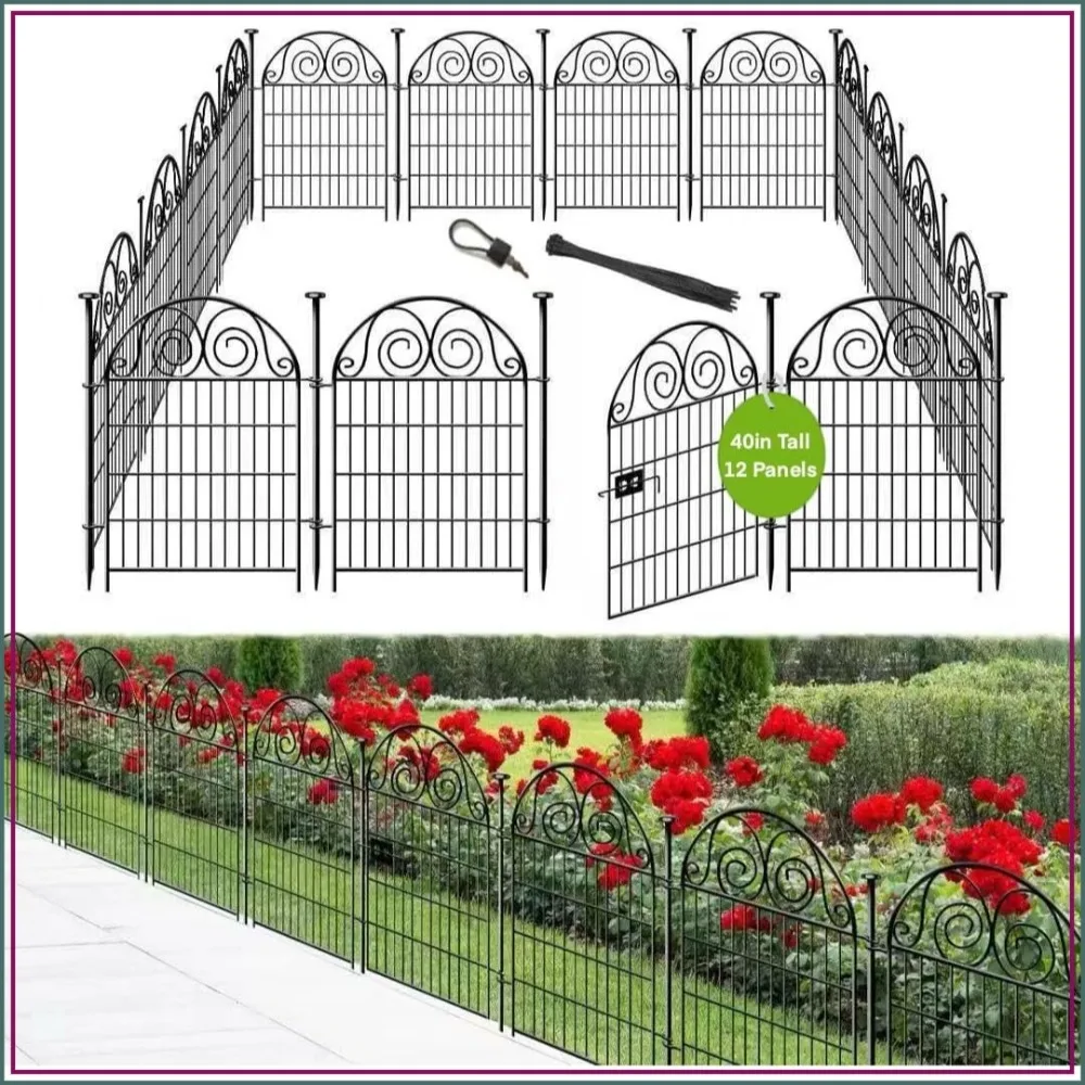 Tall Garden Fence Animal Barrier with Gate, 40 in H x 12 Panels, 26.2 Ft Metal Temporary Fencing for Dogs, Yard, Patented
Tall Garden Fence Animal Barrier with Gate, 40 in H x 12 Panels, 26.2 Ft Metal Temporary Fencing for Dogs, Yard, Patented