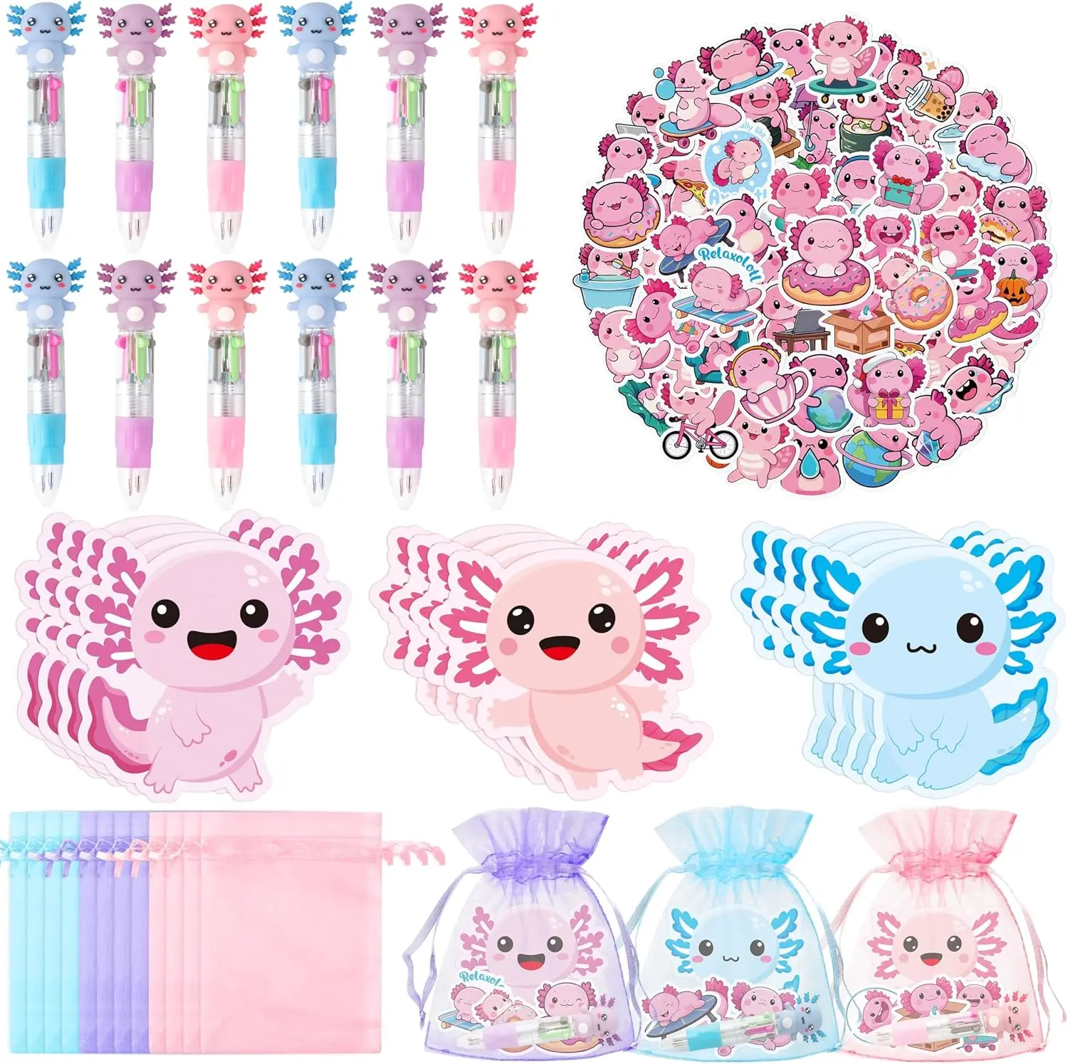 12 Pack Axolotl Stationery Set with Pens Stickers Notes Bags for Kids Party Favor Classroom Reward
12 Pack Axolotl Stationery Set with Pens Stickers Notes Bags for Kids Party Favor Classroom Reward