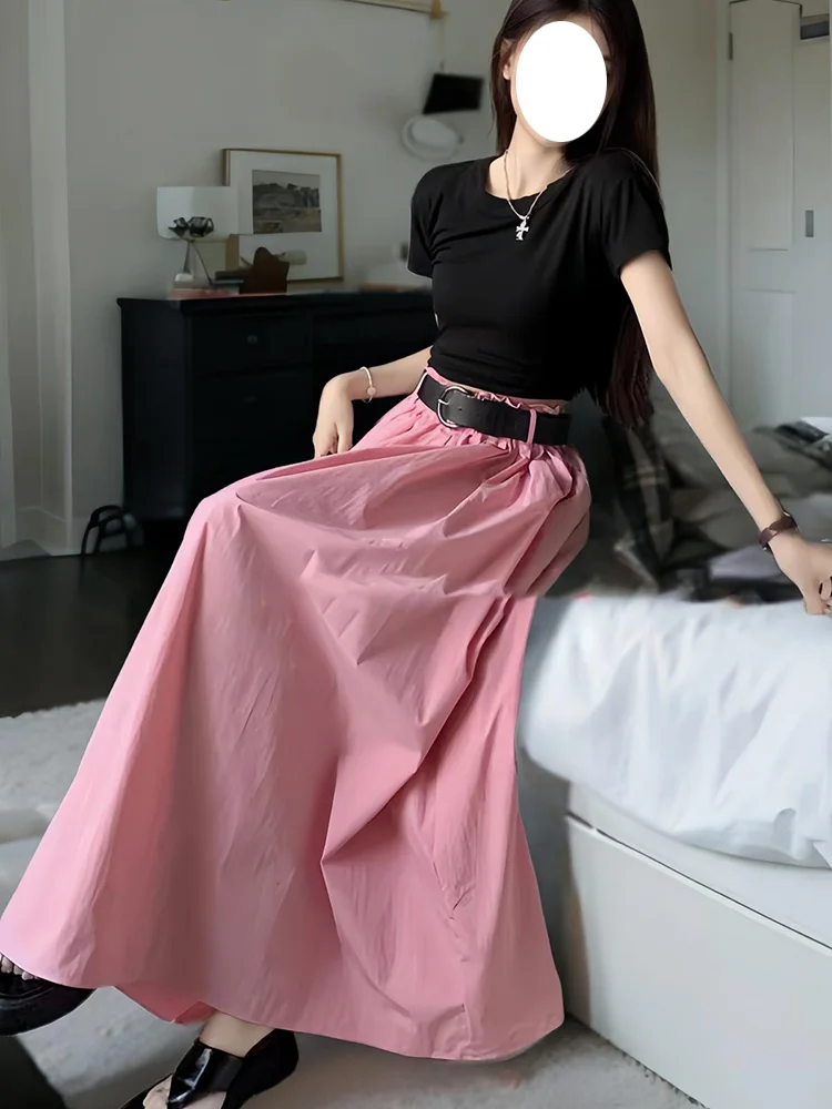 Pink Casual High Waist Wide Leg A-Line Midi Skirt Women's Summer 2026 New Loose Slimming Design Korean Style Half-length Skirts
Pink Casual High Waist Wide Leg A-Line Midi Skirt Women's Summer 2026 New Loose Slimming Design Korean Style Half-length Skirts