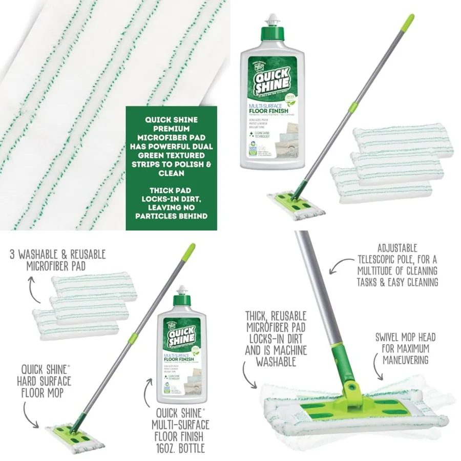 Multi Surface Floor Clean + Polish Mop Kit w/ 3 Reusable Pads 1-16 oz. Floor Finish Use Wet + Dry Hardwood, Luxury Vinyl Plank,
Multi Surface Floor Clean + Polish Mop Kit w/ 3 Reusable Pads 1-16 oz. Floor Finish Use Wet + Dry Hardwood, Luxury Vinyl Plank,