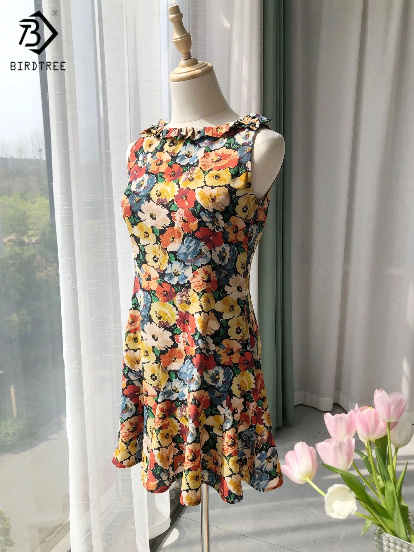 BirdTree Summer 17MM 100% Mulberry Silk Double Crepe Dress,Woman Sand Wash Satin Sleeveless Boat Neck Printing Dresses D56517JF
BirdTree Summer 17MM 100% Mulberry Silk Double Crepe Dress,Woman Sand Wash Satin Sleeveless Boat Neck Printing Dresses D56517JF