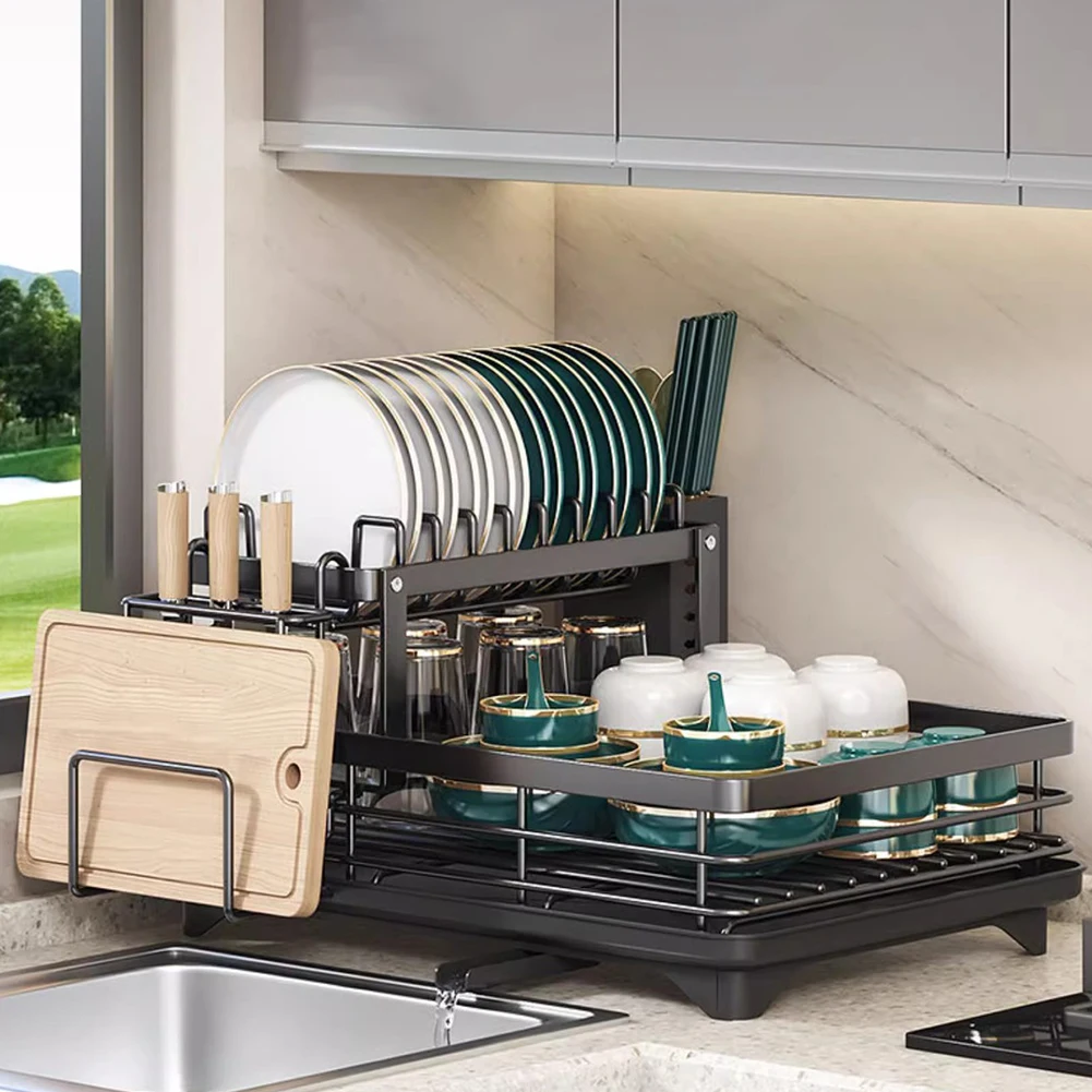 Dish Drying Rack with Drainboard Dish Drainer Carbon Steel Cutlery Storage Holder for Kitchen Storage Counter Organizer
Dish Drying Rack with Drainboard Dish Drainer Carbon Steel Cutlery Storage Holder for Kitchen Storage Counter Organizer
