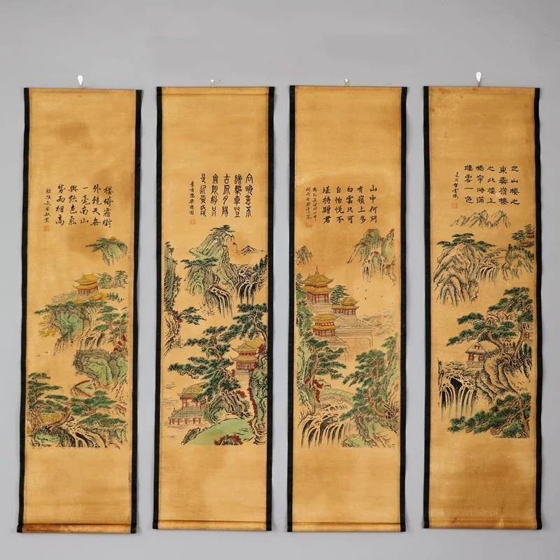 China Old Calligraphy Scroll Painting, Four-Screen Chinese Landscape Artwork, Traditional Hanging Scroll Wall Decor
China Old Calligraphy Scroll Painting, Four-Screen Chinese Landscape Artwork, Traditional Hanging Scroll Wall Decor