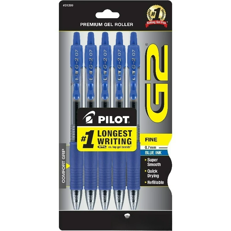 G2 Retractable Gel Pens, Fine Point (0.7 mm), Blue Ink, 5 Count
G2 Retractable Gel Pens, Fine Point (0.7 mm), Blue Ink, 5 Count