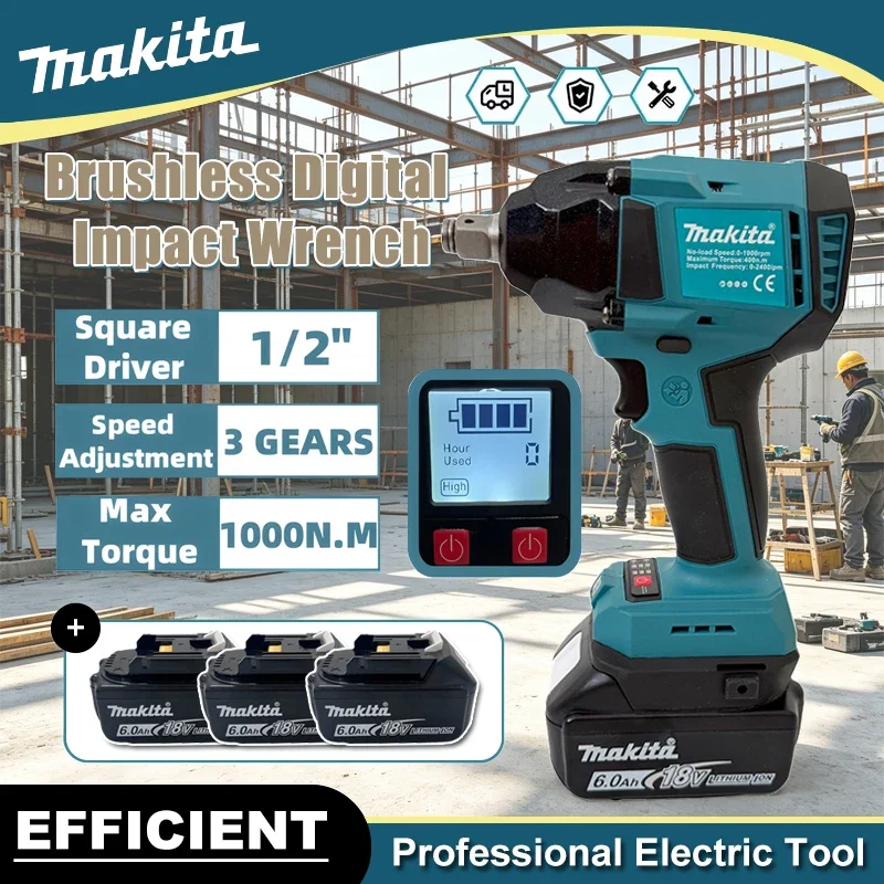 Makita Brushless Digital Display Electric Impact Wrench Cordless Electric Torque Wrench 1/2 Inch Screwdriver Power Tool
Makita Brushless Digital Display Electric Impact Wrench Cordless Electric Torque Wrench 1/2 Inch Screwdriver Power Tool