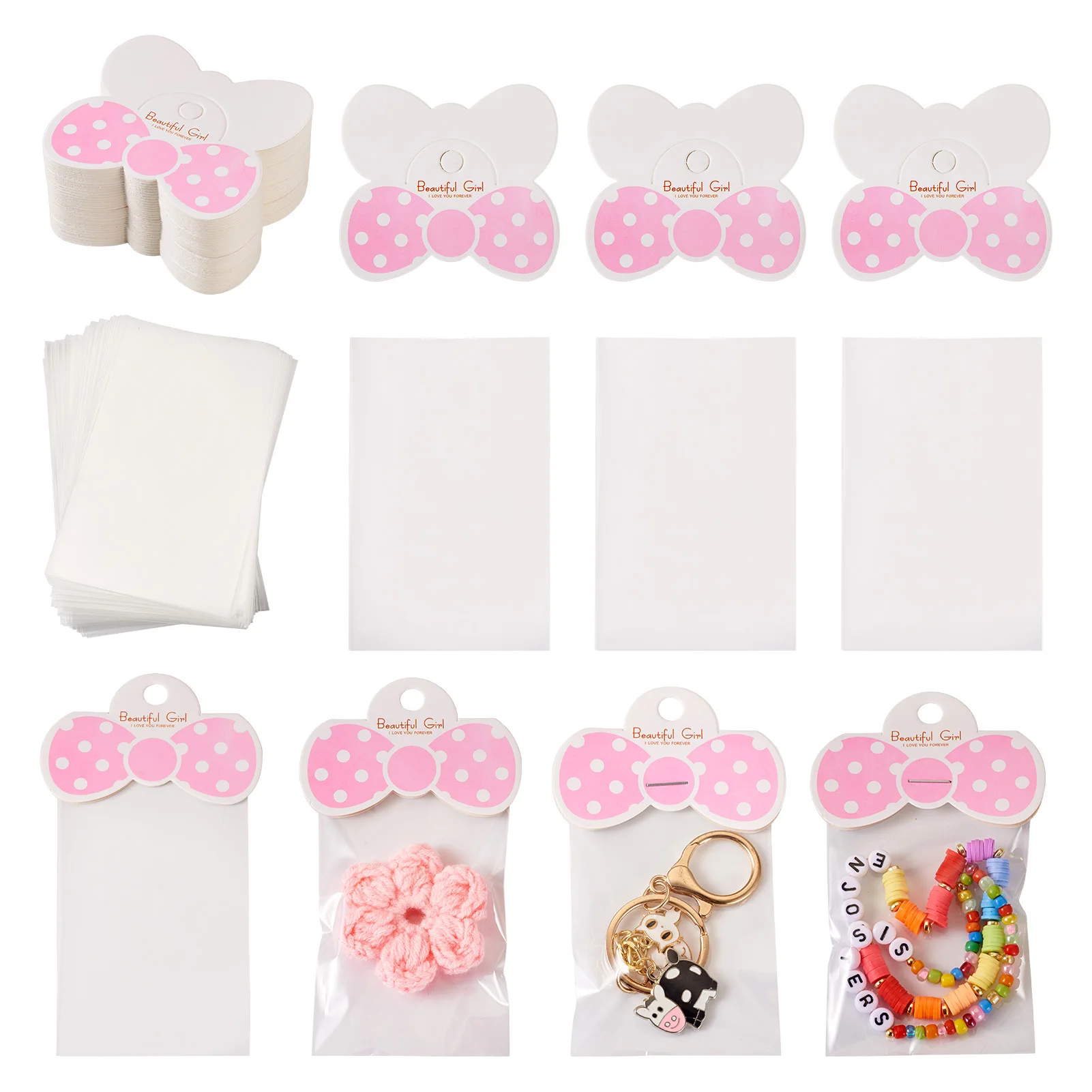 100Pcs Foldable Packaging Bowknot Paper Hanging Header with OPP Cellophane Bags for Bracelet Necklace Earrings Display Storage
100Pcs Foldable Packaging Bowknot Paper Hanging Header with OPP Cellophane Bags for Bracelet Necklace Earrings Display Storage