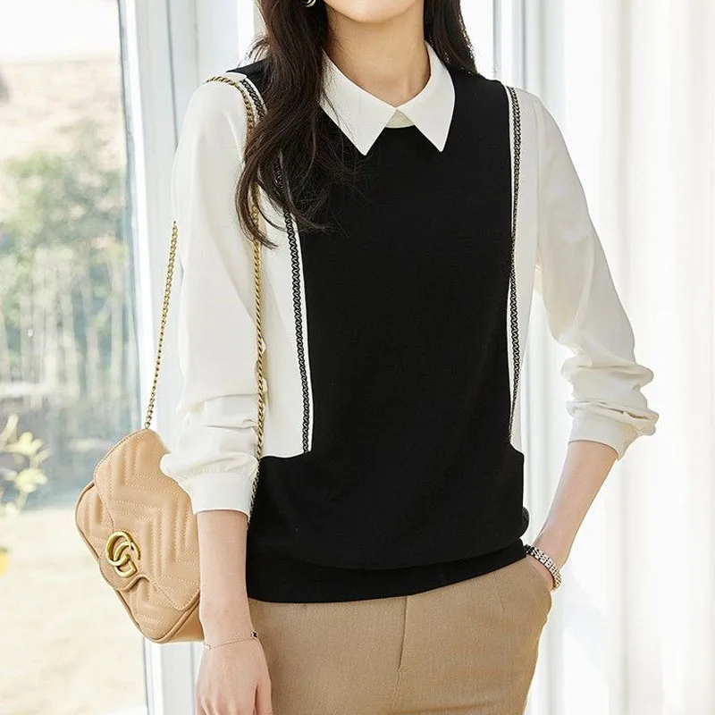 Office Lady Fashion Polo-Neck Patchwork Shirt 2022 Elegant Commute Long Sleeve Fake Two Pieces Blouse Women's Clothing Pullovers
Office Lady Fashion Polo-Neck Patchwork Shirt 2022 Elegant Commute Long Sleeve Fake Two Pieces Blouse Women's Clothing Pullovers