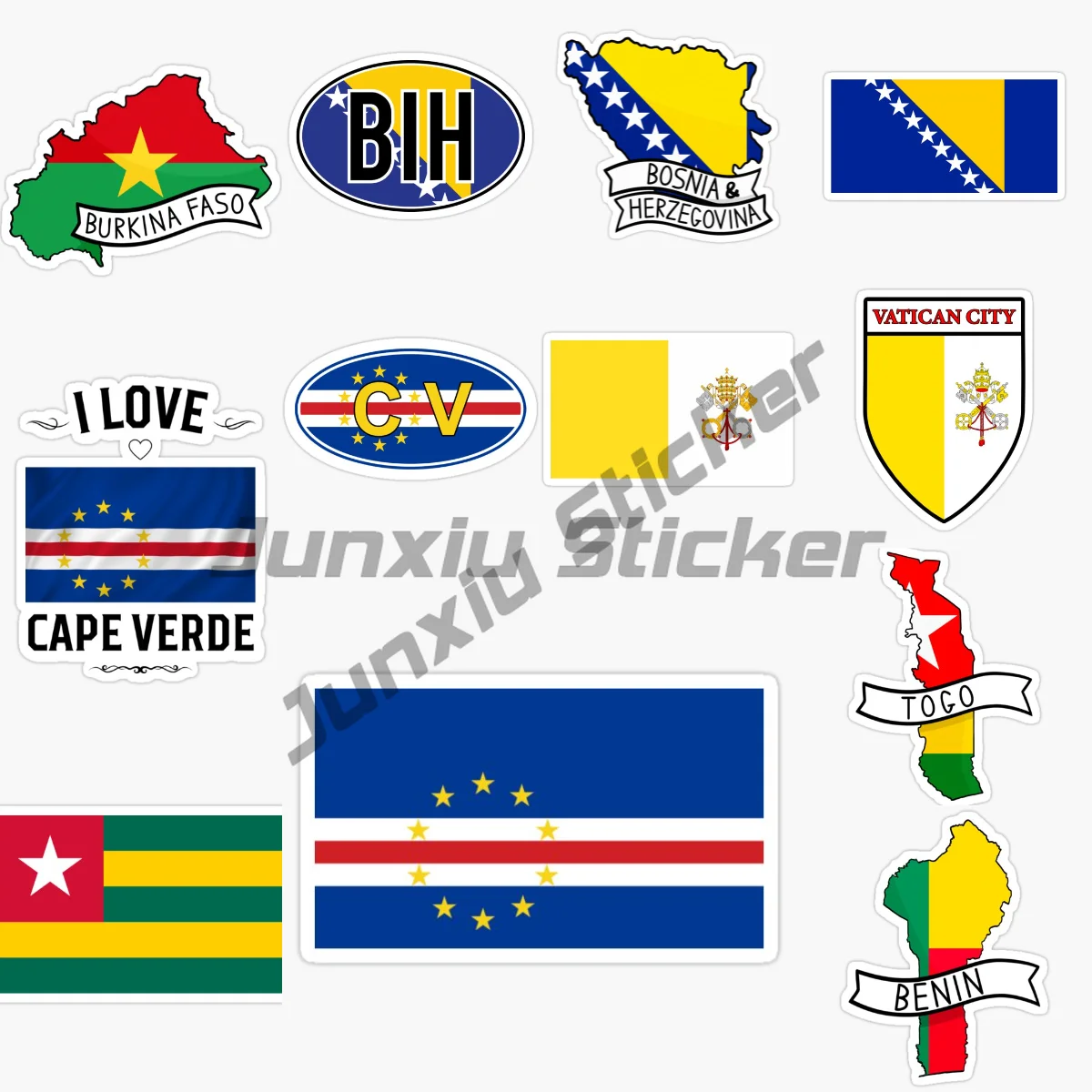 BOSNIA HERZEGOVINA VATICAN CITY BENIN BURKINA FASO CAPE VERDE TIGO Map, National Flag, Rectangle Car Sticker, Vinyl Decal
BOSNIA HERZEGOVINA VATICAN CITY BENIN BURKINA FASO CAPE VERDE TIGO Map, National Flag, Rectangle Car Sticker, Vinyl Decal