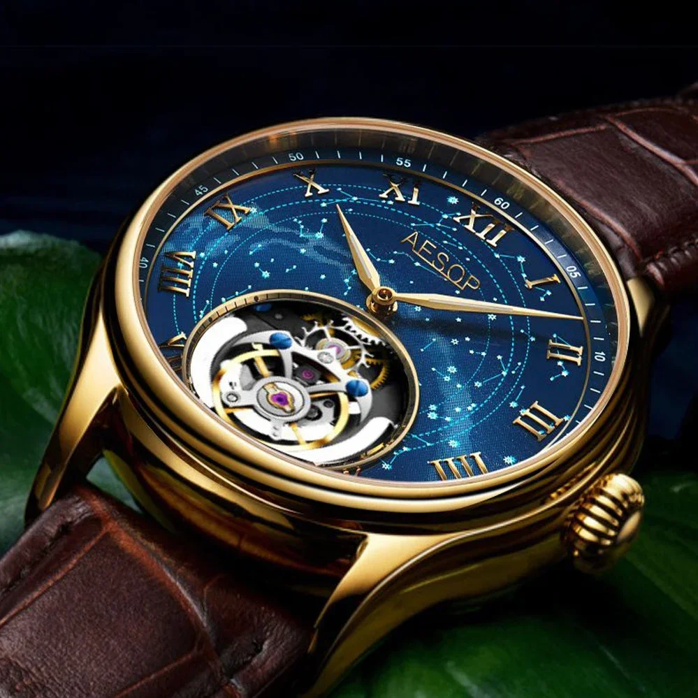 AESOP Original Tourbillon Hollow Movement Watch Star Sky Dial Sapphire glass Male Mechanical Mens Wristwatches Waterproof Clocks
AESOP Original Tourbillon Hollow Movement Watch Star Sky Dial Sapphire glass Male Mechanical Mens Wristwatches Waterproof Clocks