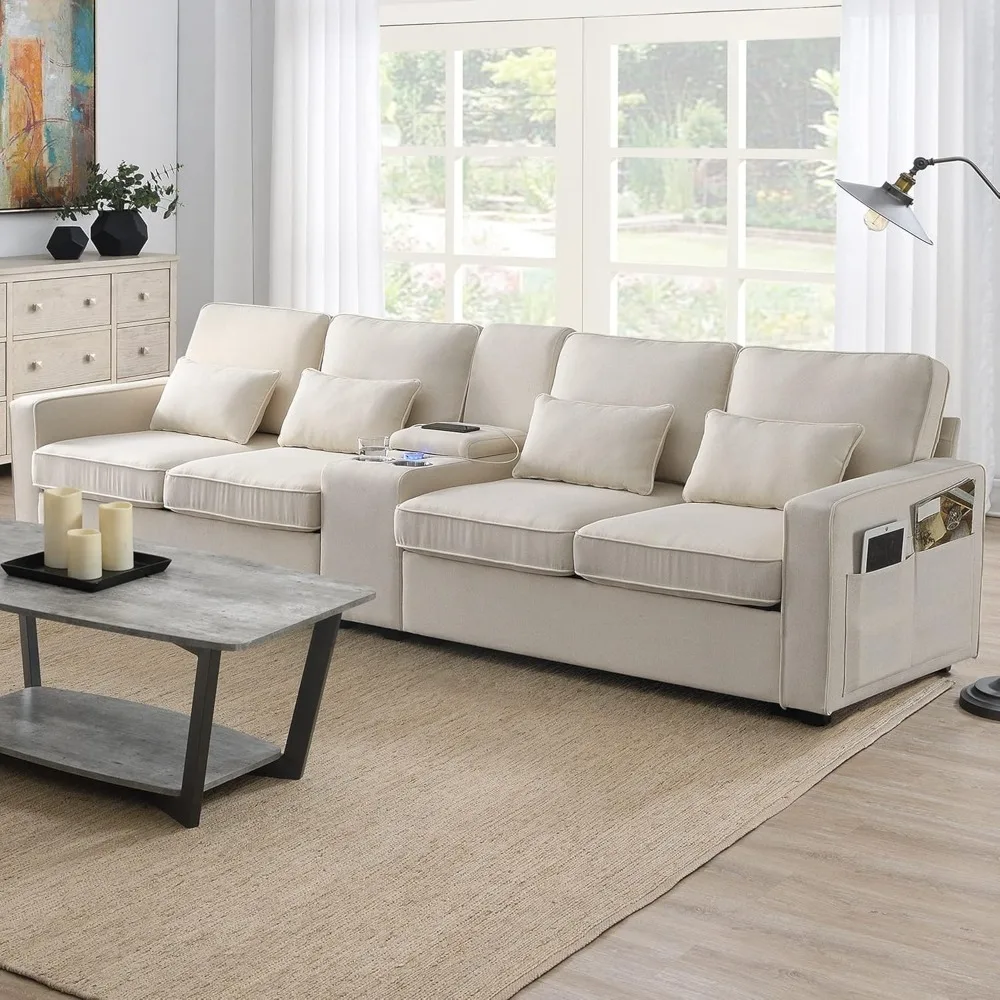 Convertible Sectional Sofa with Console Modern Sofa 4-Seat Couch with 4 Pillows for Living Room
Convertible Sectional Sofa with Console Modern Sofa 4-Seat Couch with 4 Pillows for Living Room