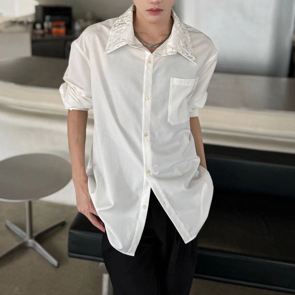 Mens Shirt White Embroidered Flower Collar Shoulder Pad Casual Shirt Spring Streetwear Fashion Long Sleeve Top Men'S Wear 2025
Mens Shirt White Embroidered Flower Collar Shoulder Pad Casual Shirt Spring Streetwear Fashion Long Sleeve Top Men'S Wear 2025