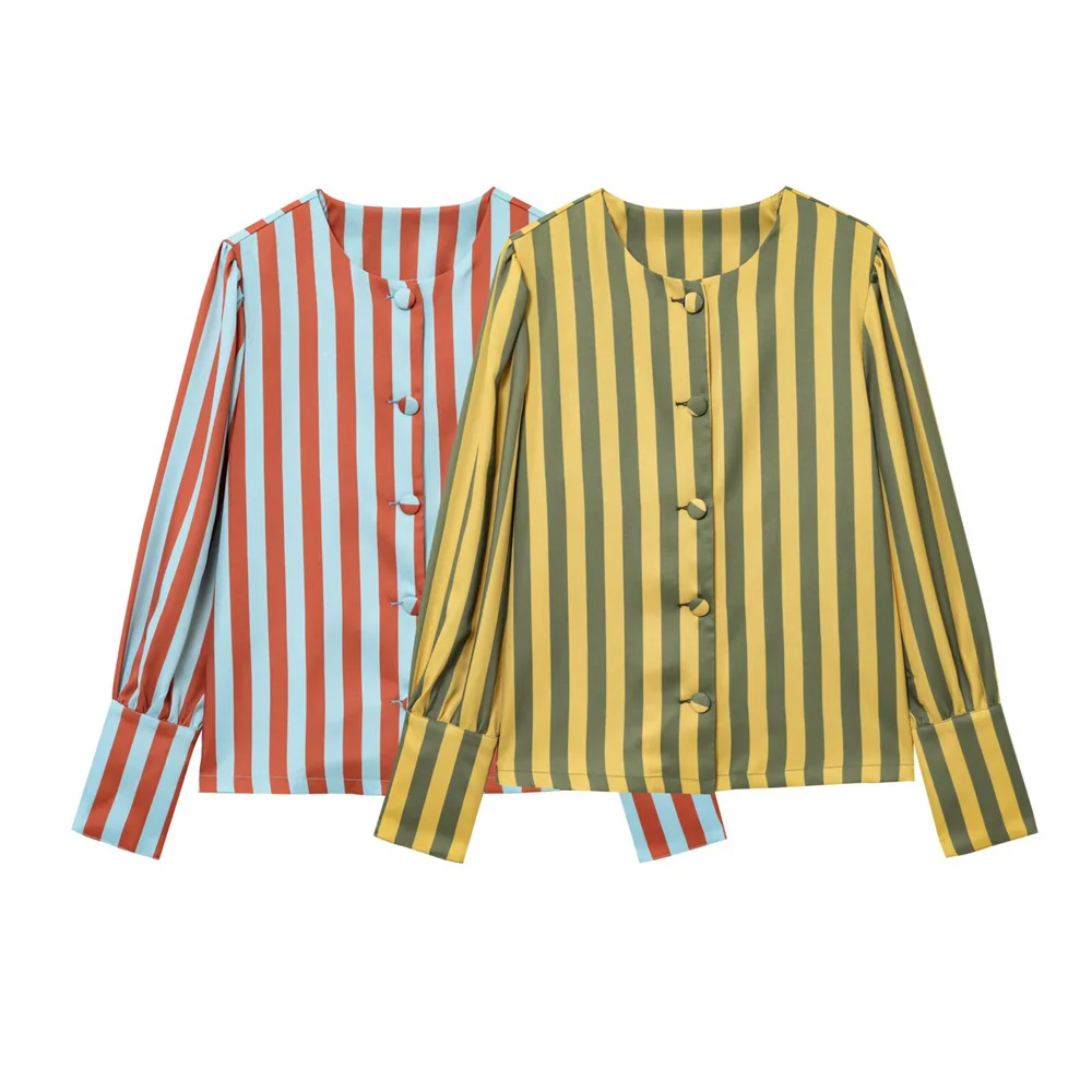 UNIZERA women's striped bubble sleeve top with round neck buckle decoration shirt for spring and summer casual women's wear
UNIZERA women's striped bubble sleeve top with round neck buckle decoration shirt for spring and summer casual women's wear