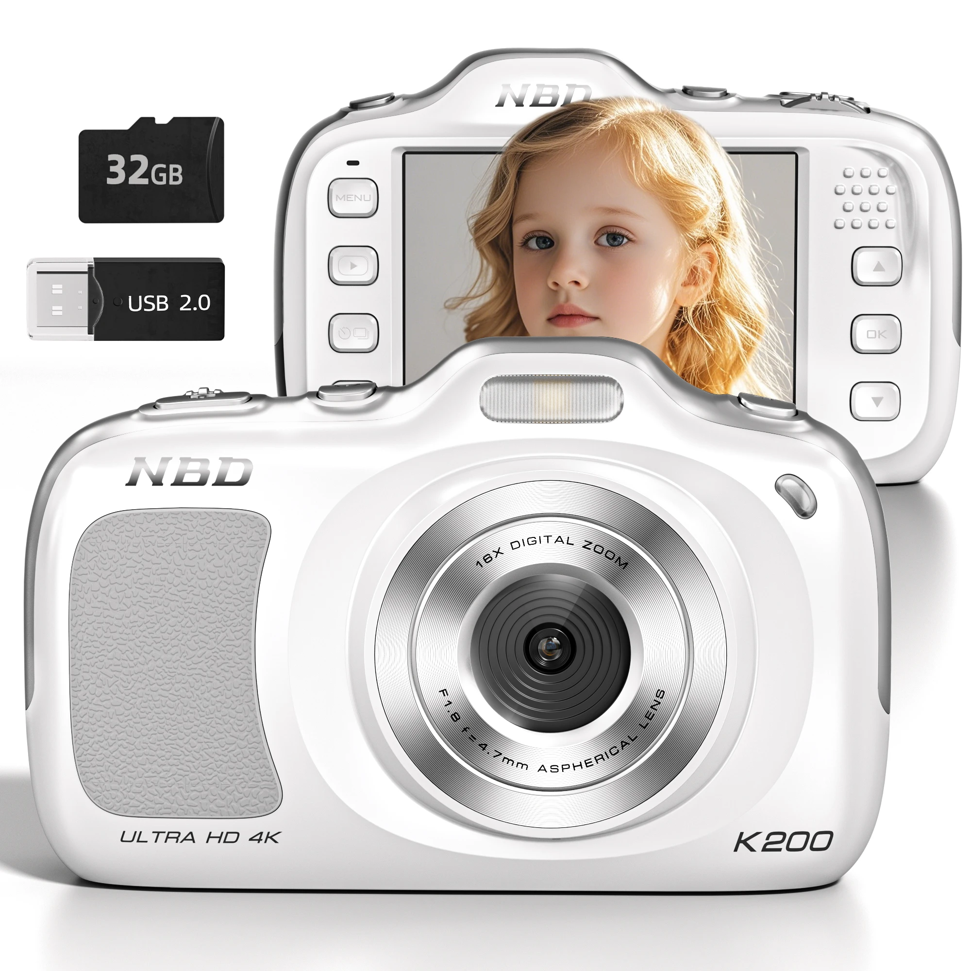 NBD K200A 4K Mini Camera 64MP Kids Camera Lightweight Portable Digital Camera with 16X Zoom Auto Beauty and 17 Filters Cute Pocket Camera for Daily Photography Gift
NBD K200A 4K Mini Camera 64MP Kids Camera Lightweight Portable Digital Camera with 16X Zoom Auto Beauty and 17 Filters Cute Pocket Camera for Daily Photography Gift
