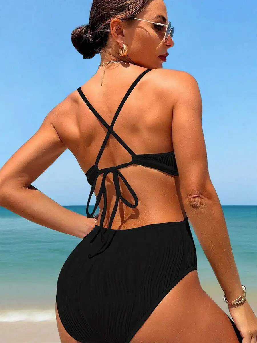 One Piece Ruched Swimsuit For Women V Neck Tie Back Bathing Suit
One Piece Ruched Swimsuit For Women V Neck Tie Back Bathing Suit