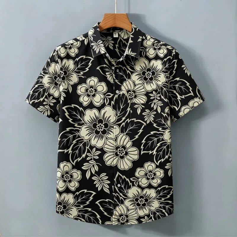 Men's Black And White Floral Printed Short Sleeved Shirt With pockets, Simple Yet personalized, For Minimalist Vacations
Men's Black And White Floral Printed Short Sleeved Shirt With pockets, Simple Yet personalized, For Minimalist Vacations