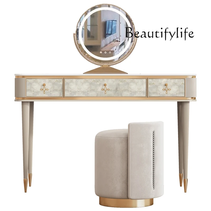 American light luxury dresser bedroom modern simple dressing table solid wood marble shell with mirror makeup table
American light luxury dresser bedroom modern simple dressing table solid wood marble shell with mirror makeup table